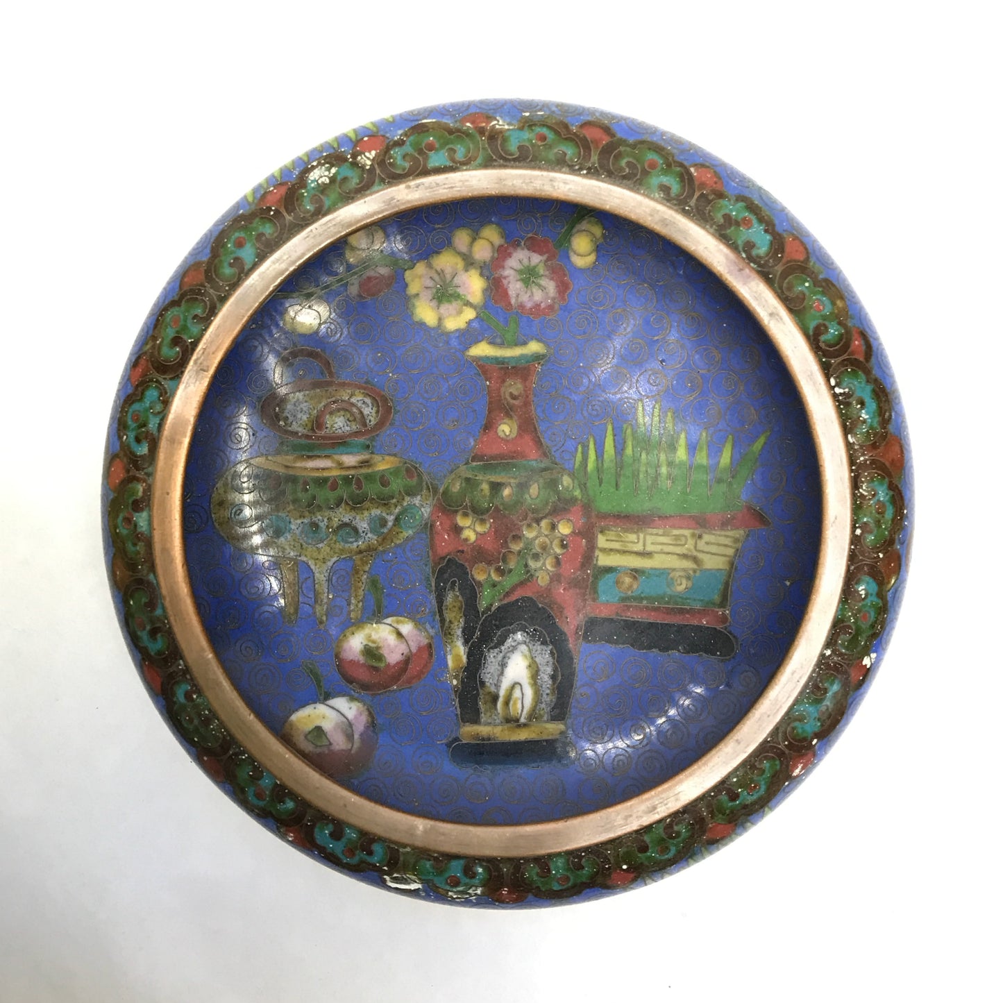 Chinese Cloisonné Trinket Dish, Food Themed, Light Deterioration