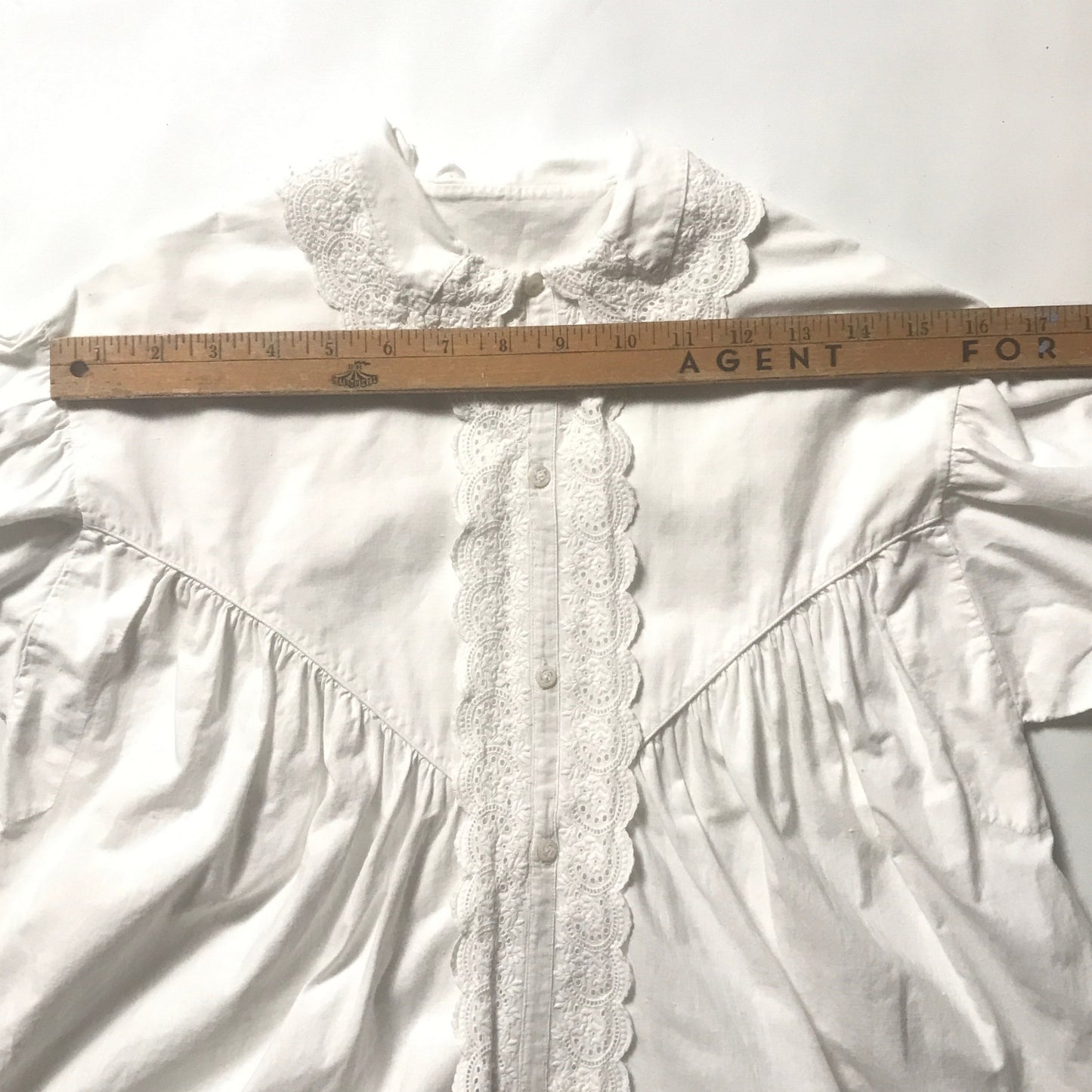 Edwardian Cotton Nightgown with Trimmed Collar and Sleeves, Antique Undergarments, Carved Mother of Pearl Buttons, MINOR Faults & Repairs.