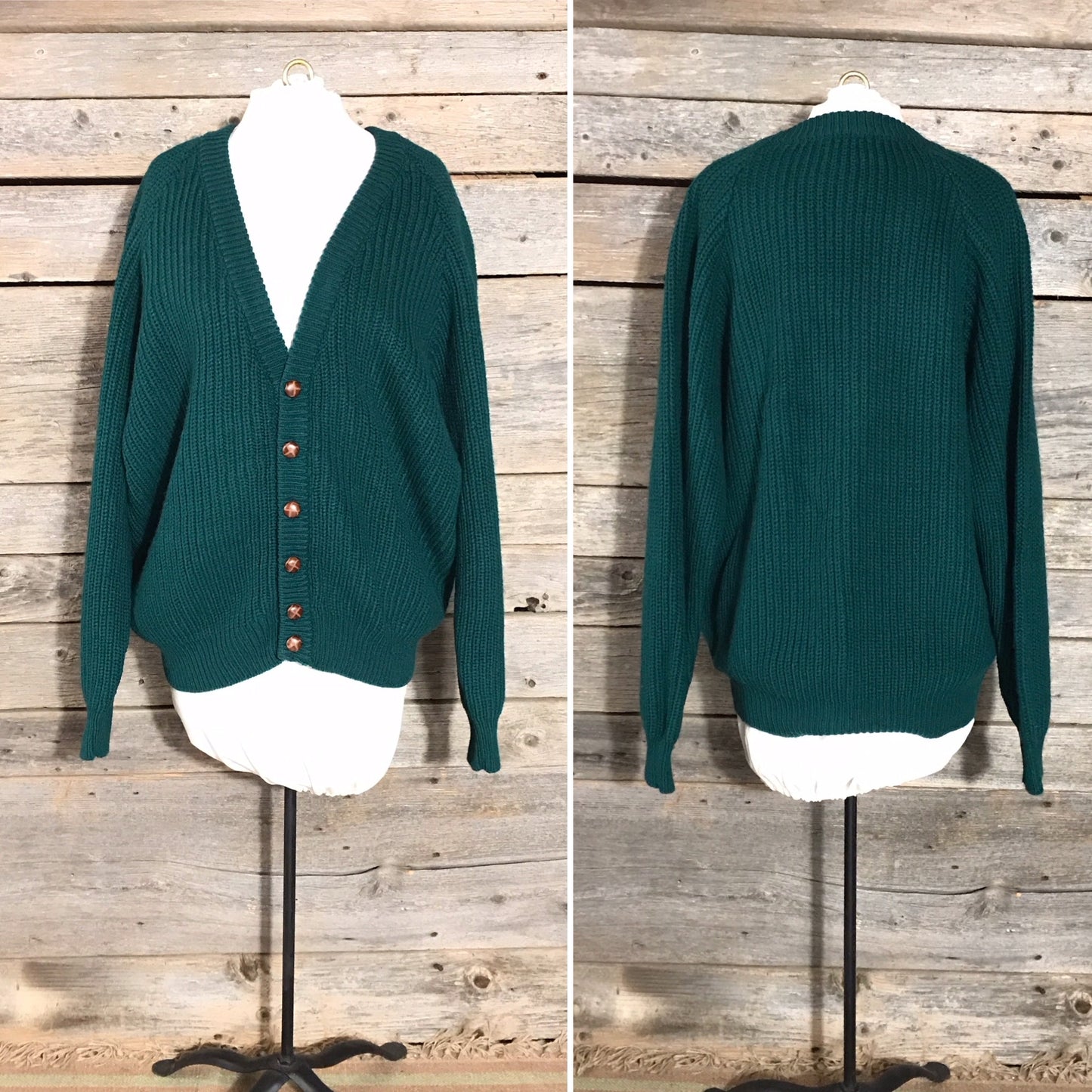 Green Benetton Oversized Sweater, Wool & Acrylic Blend, Grandpa Cardigan