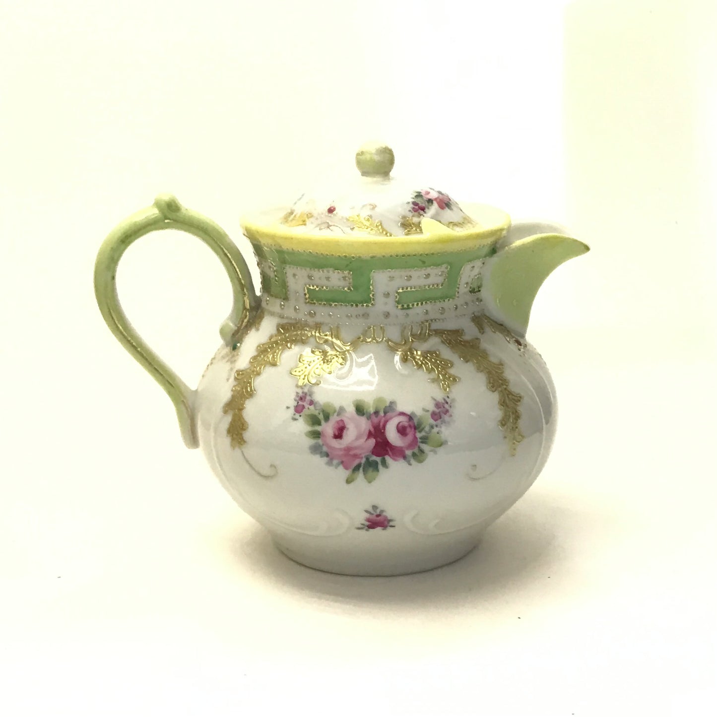 Nippon Child’s Porcelain Teapot, Rose with Gold Accents, Toy Tea Pot, Small Fault in Spout