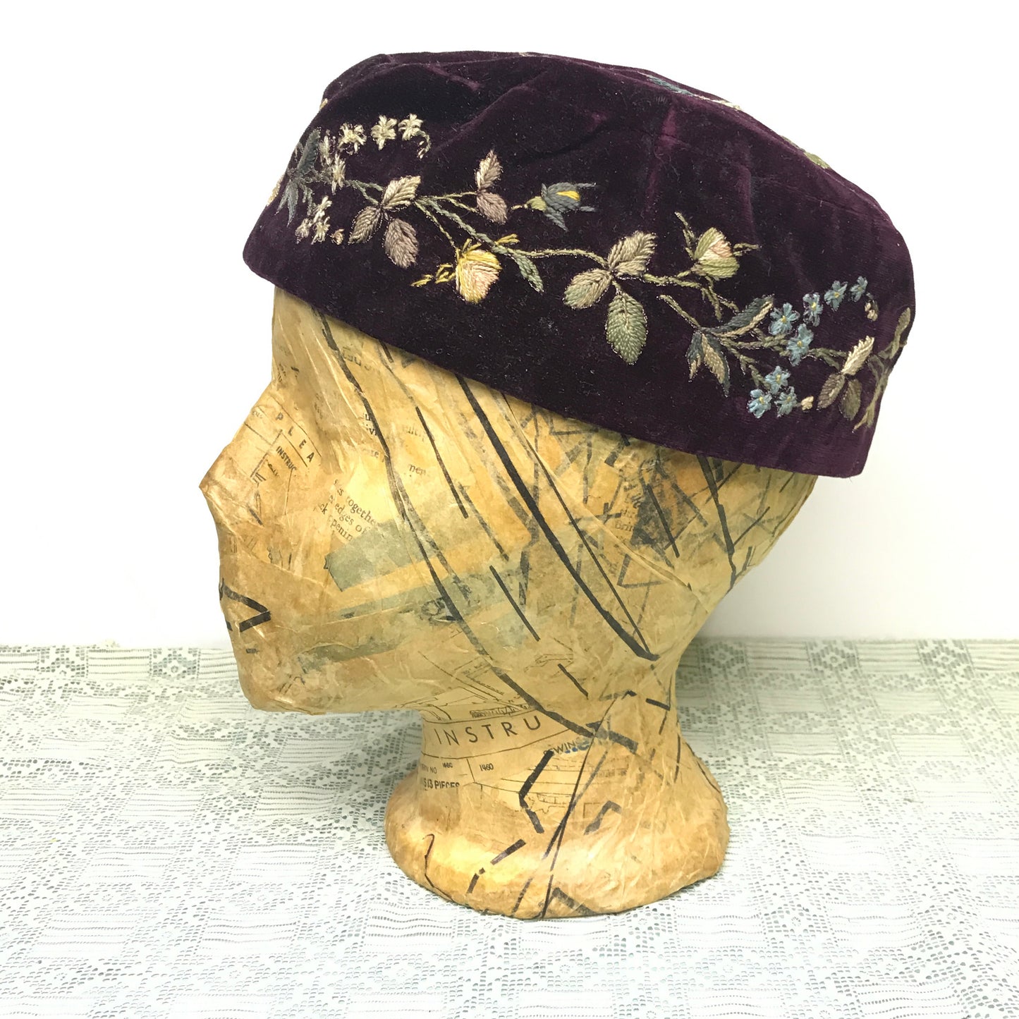 Victorian Smoking Cap with Floral Embroidery, Antique Costuming, Antique Men’s Fashion