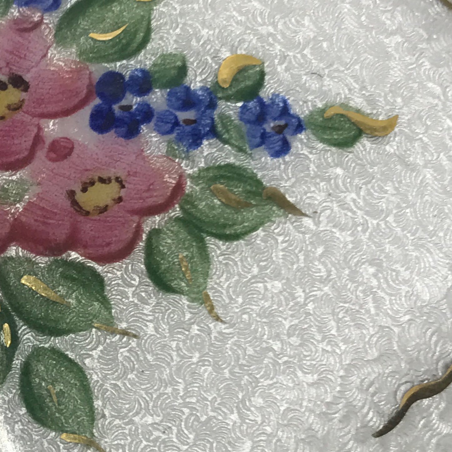 Vintage Handpainted Floral and Guillioche Enamel Compact