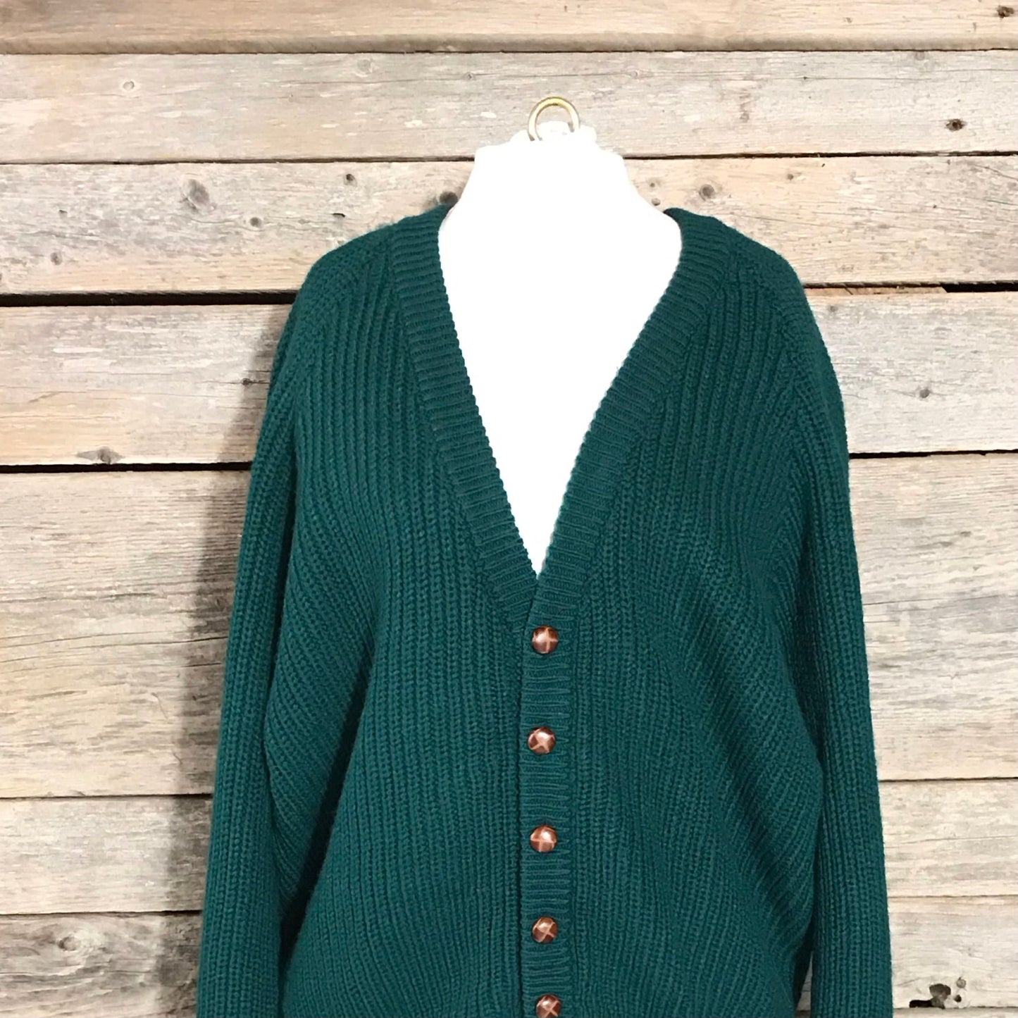 Green Benetton Oversized Sweater, Wool & Acrylic Blend, Grandpa Cardigan