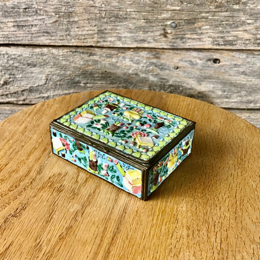 Chinese Enamel Cigarette Box with Wooden Lining, Trinket Box, Desk Decor, Stamp Box