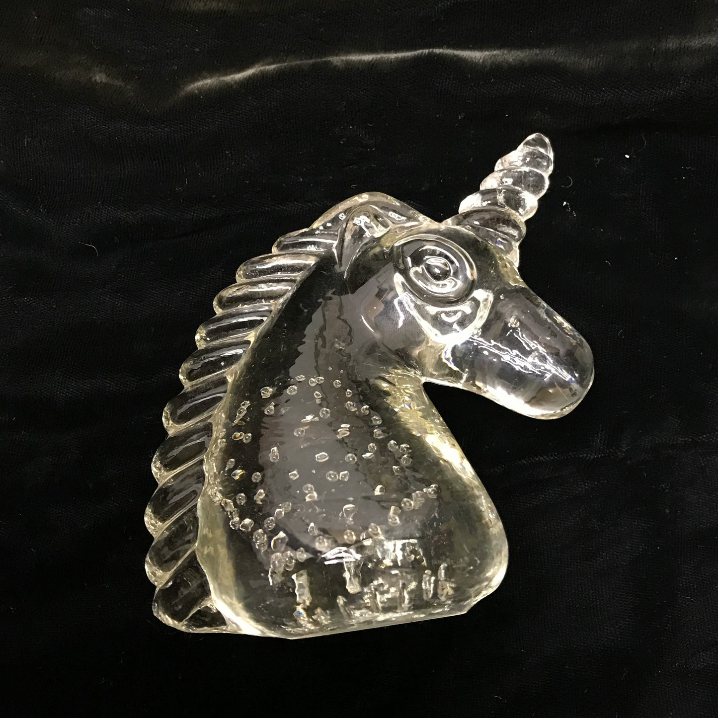 Glass Unicorn Paperweight, Controlled Bubble Glass, Bullicante Murano Stly Art Glass