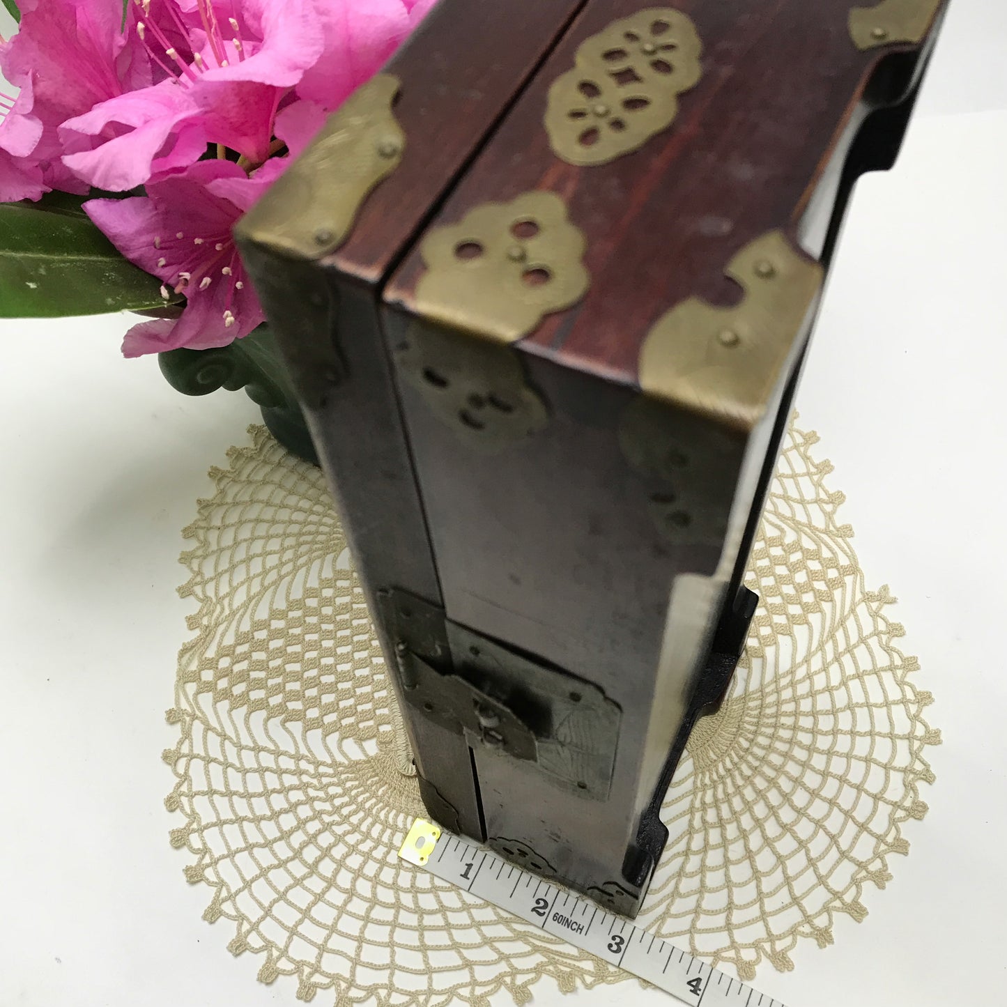 Chinese Jewellery Box with Brass & Jade Accents