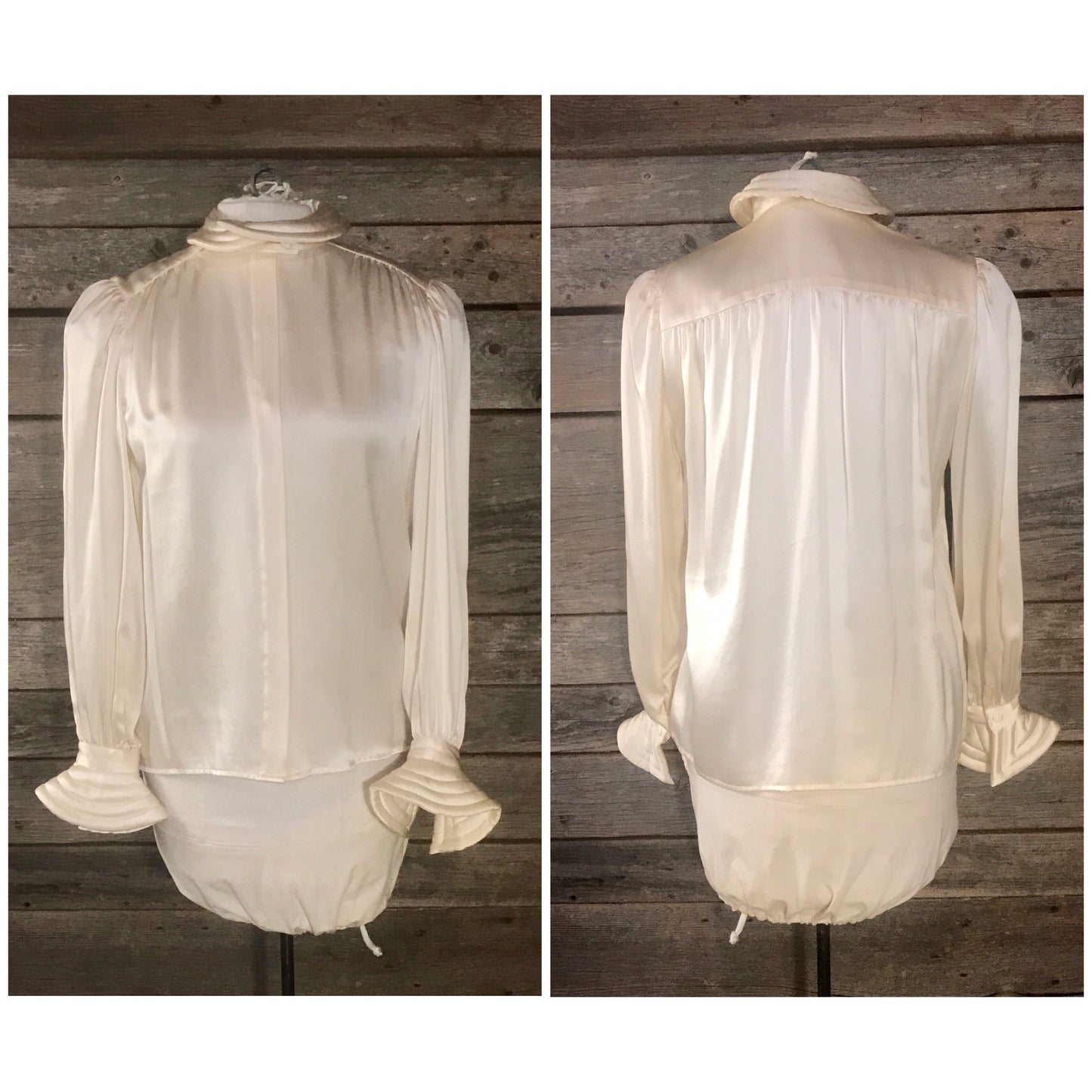 Adrianna Papell Silk Blouse with Quilted Cuffs and Collar, Ivory