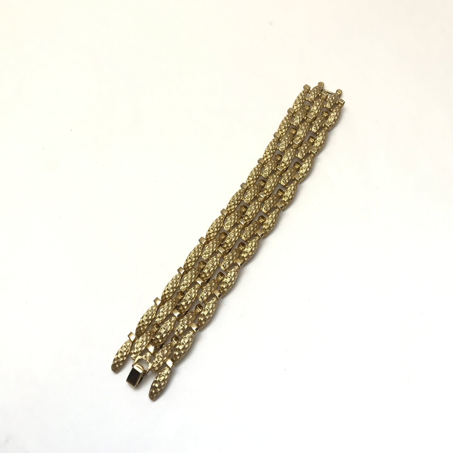 Crown Trifari Textured Gold Link Bracelet, 7-Inches, Signed