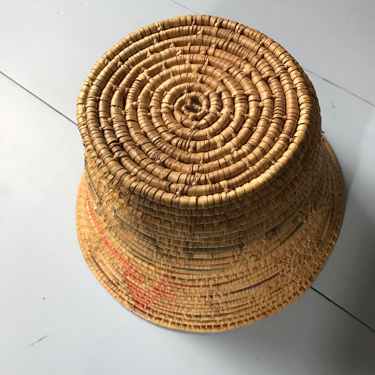 Open Weaved Coiled Basket; Grass Woven Cachepot, Catch-All Yarn Basket