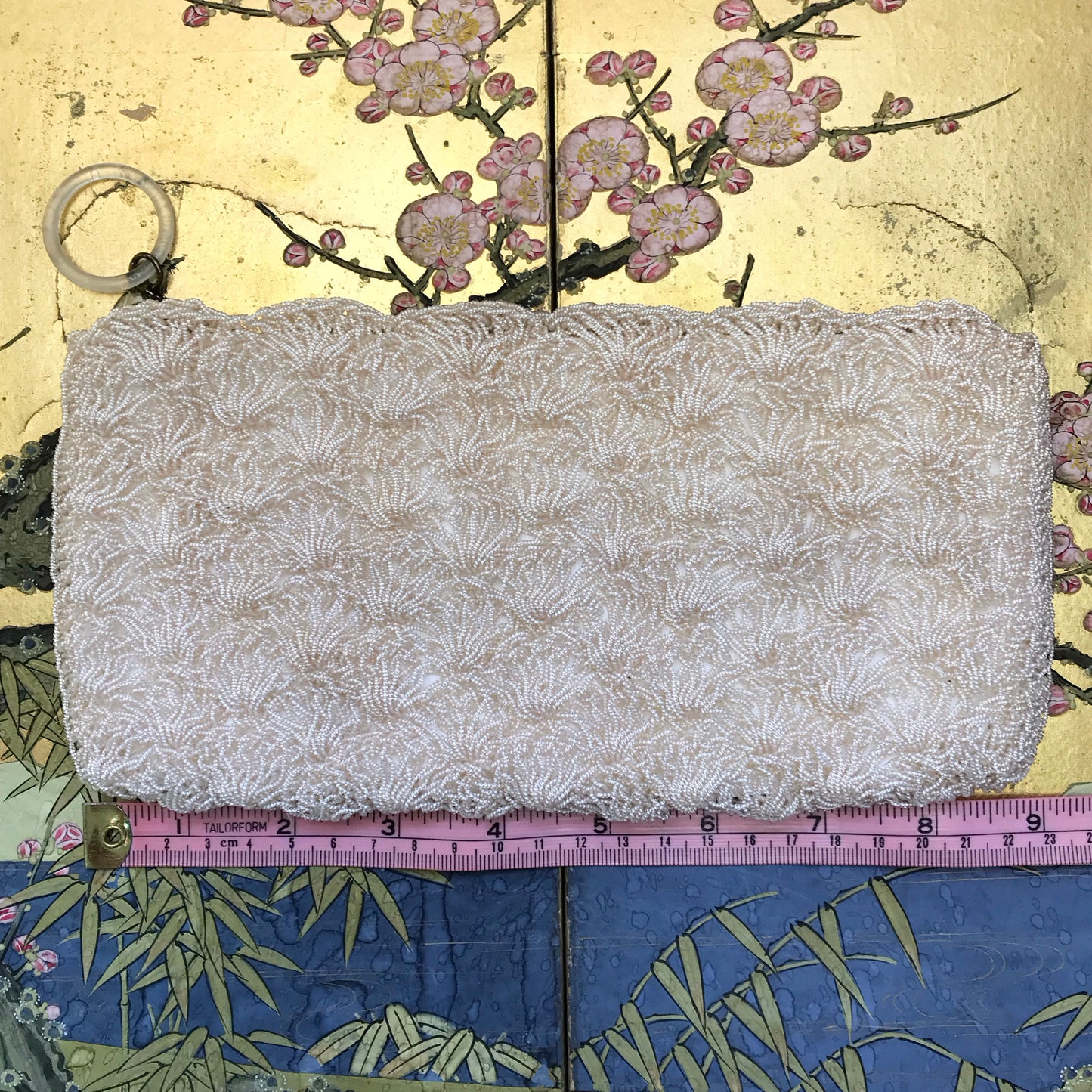 Opalescent White Seed Bead Clutch Purse, Evening Pocketbook Wallet