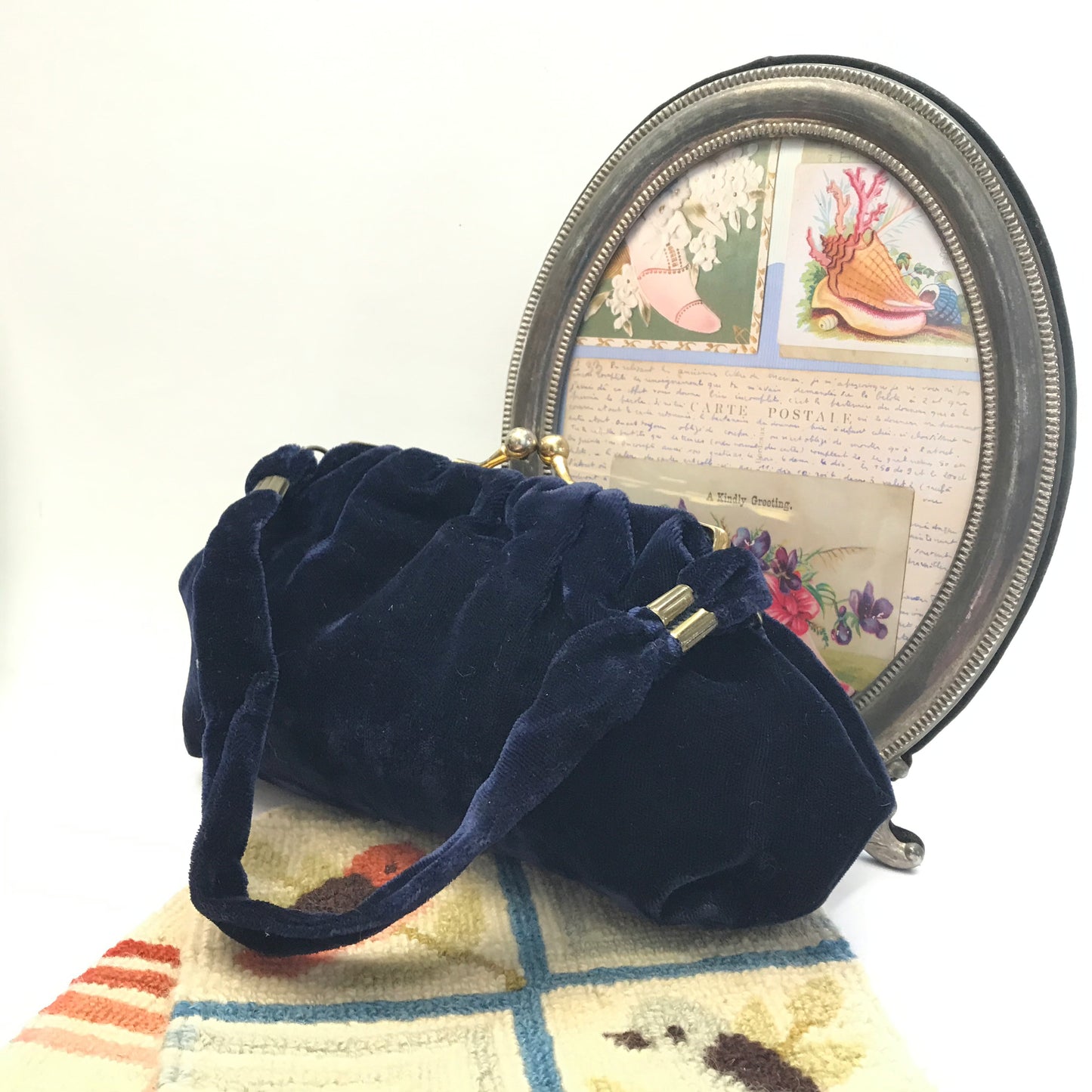 Small Vintage Blue Velvet Evening Bag, Soft Sided Fabric Purse (SOLD)