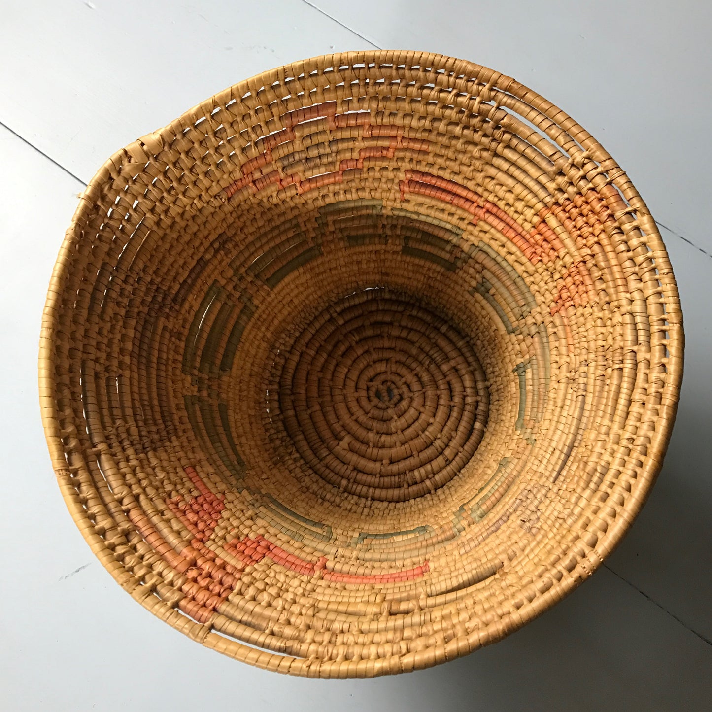 Open Weaved Coiled Basket; Grass Woven Cachepot, Catch-All Yarn Basket