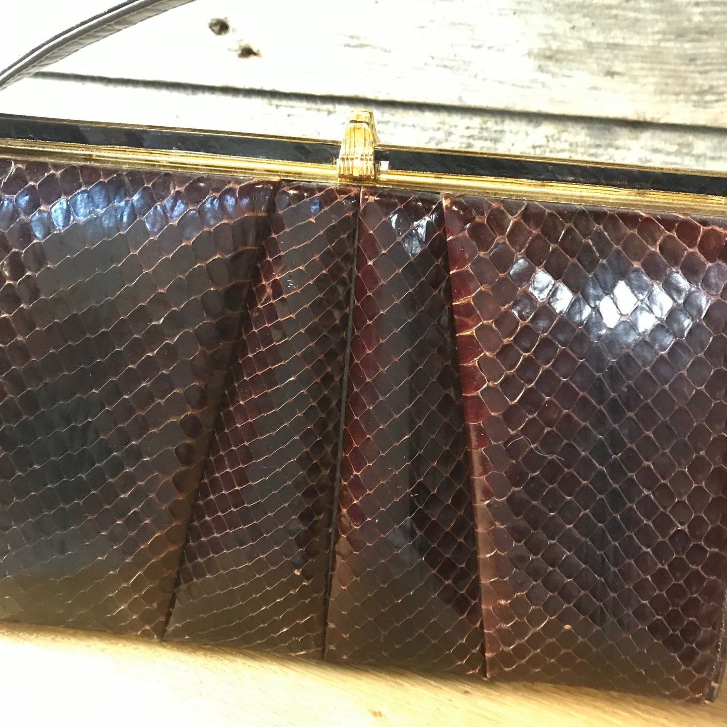 Vintage Snakeskin Bally Dolcis Purse, Brown Leather, Leather interior