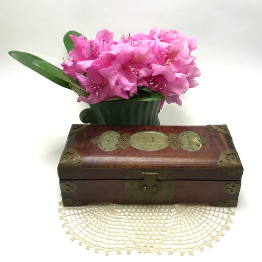 Chinese Jewellery Box with Brass & Jade Accents