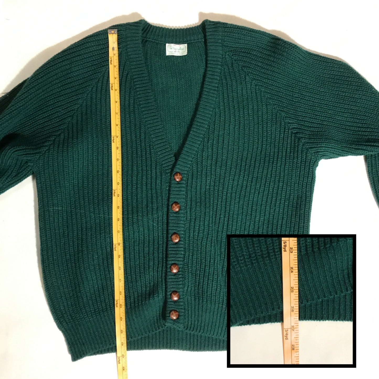 Green Benetton Oversized Sweater, Wool & Acrylic Blend, Grandpa Cardigan