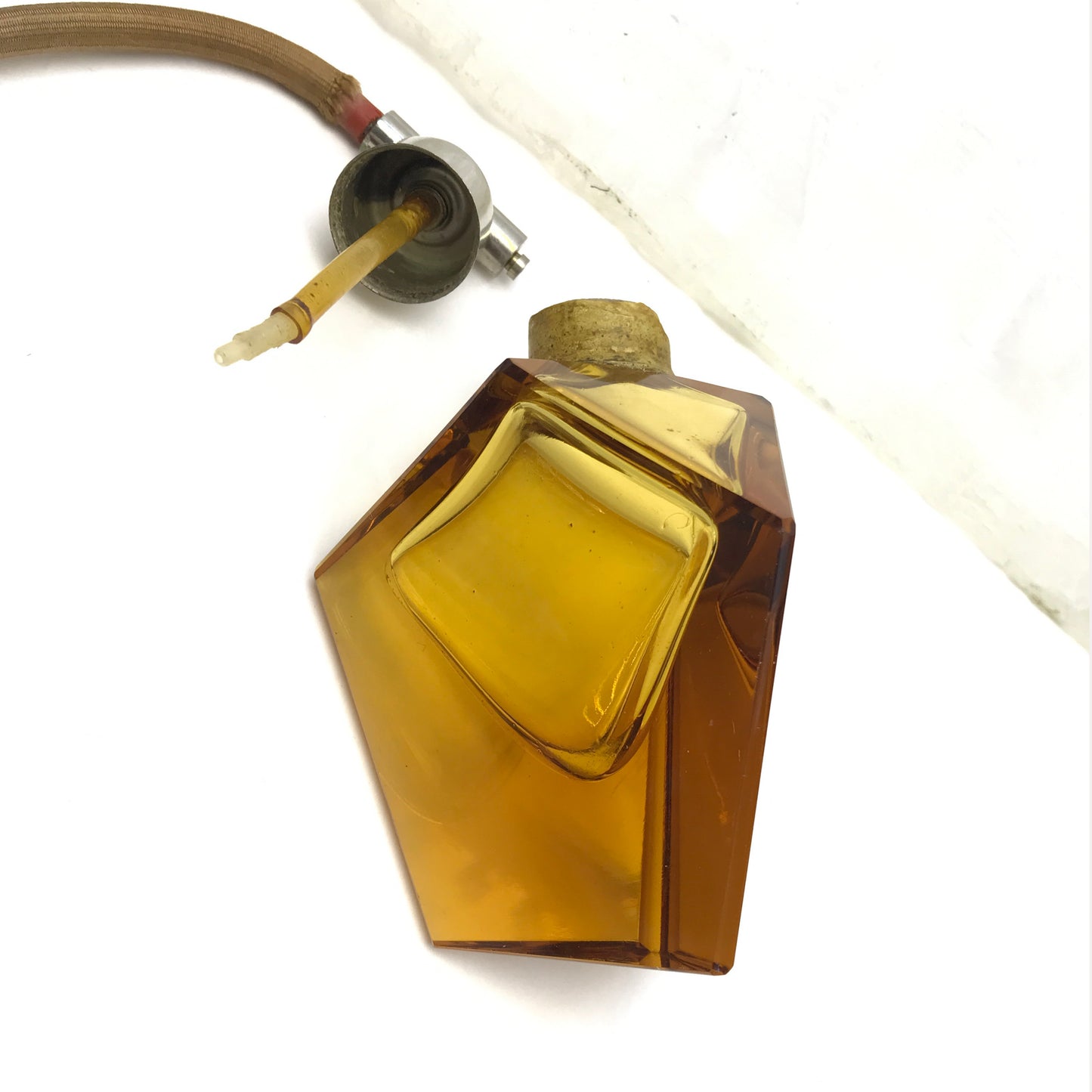 Vintage Amber-Coloured Glass Perfume Bottle, Atomizer NOT WORKING