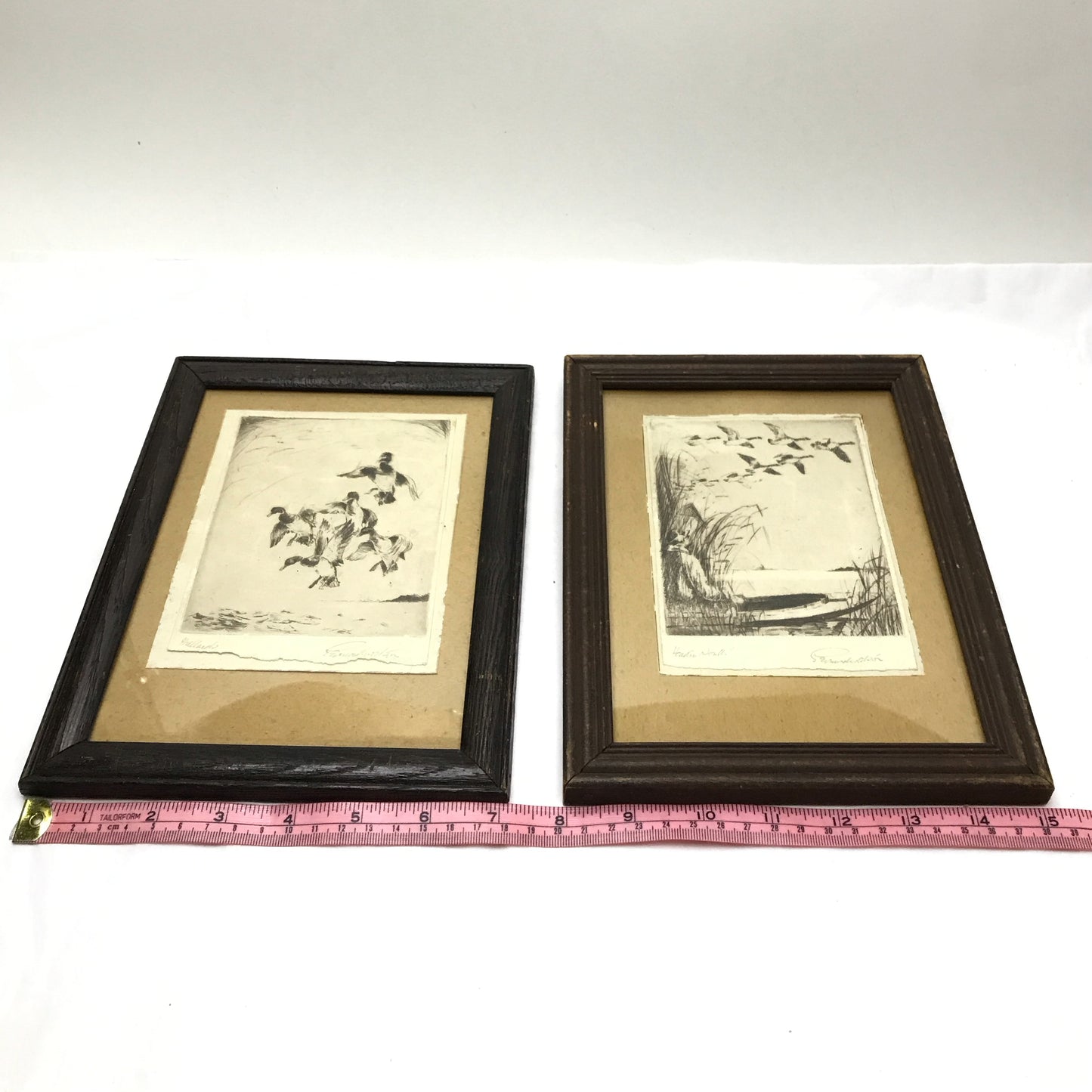 Pair of Signed and Titled Framed Ink Etchings of Ducks and Geese