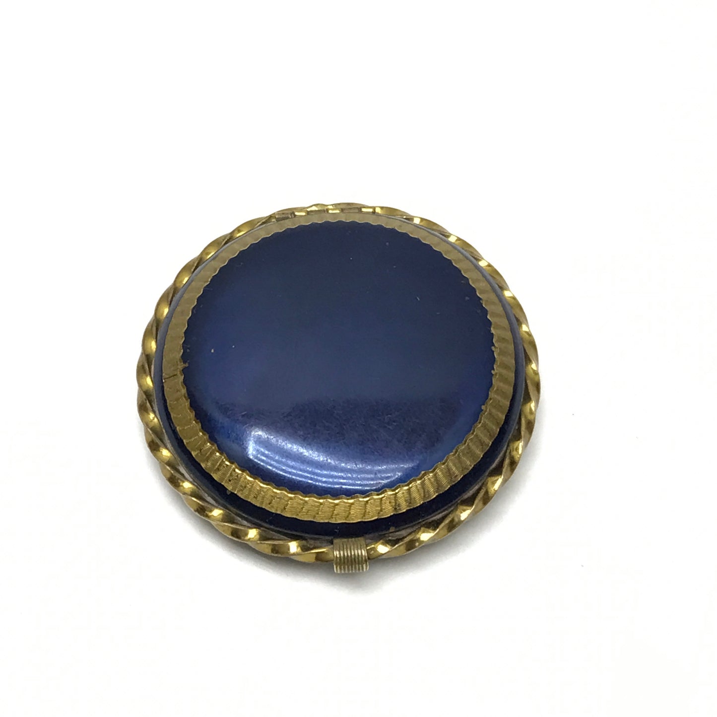 Art Deco VeeVanity Compact, Blue Enamel on Gold Metal Casing