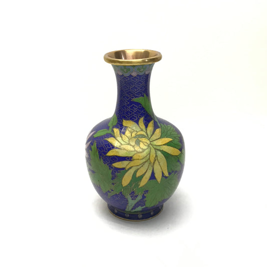 Small Cloisonne Vase Bud Vase with Enamel Flowers, Vintage Asian Decor