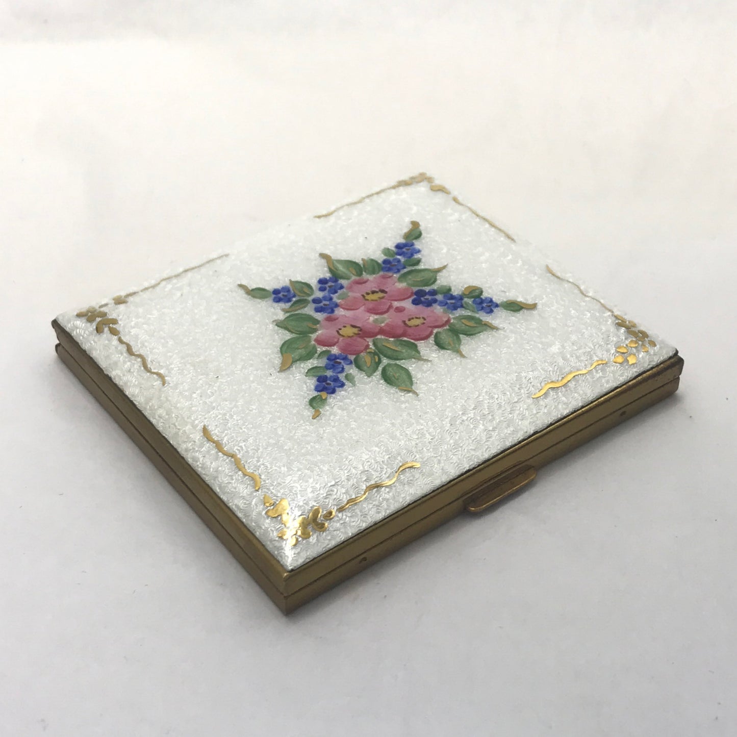 Vintage Handpainted Floral and Guillioche Enamel Compact