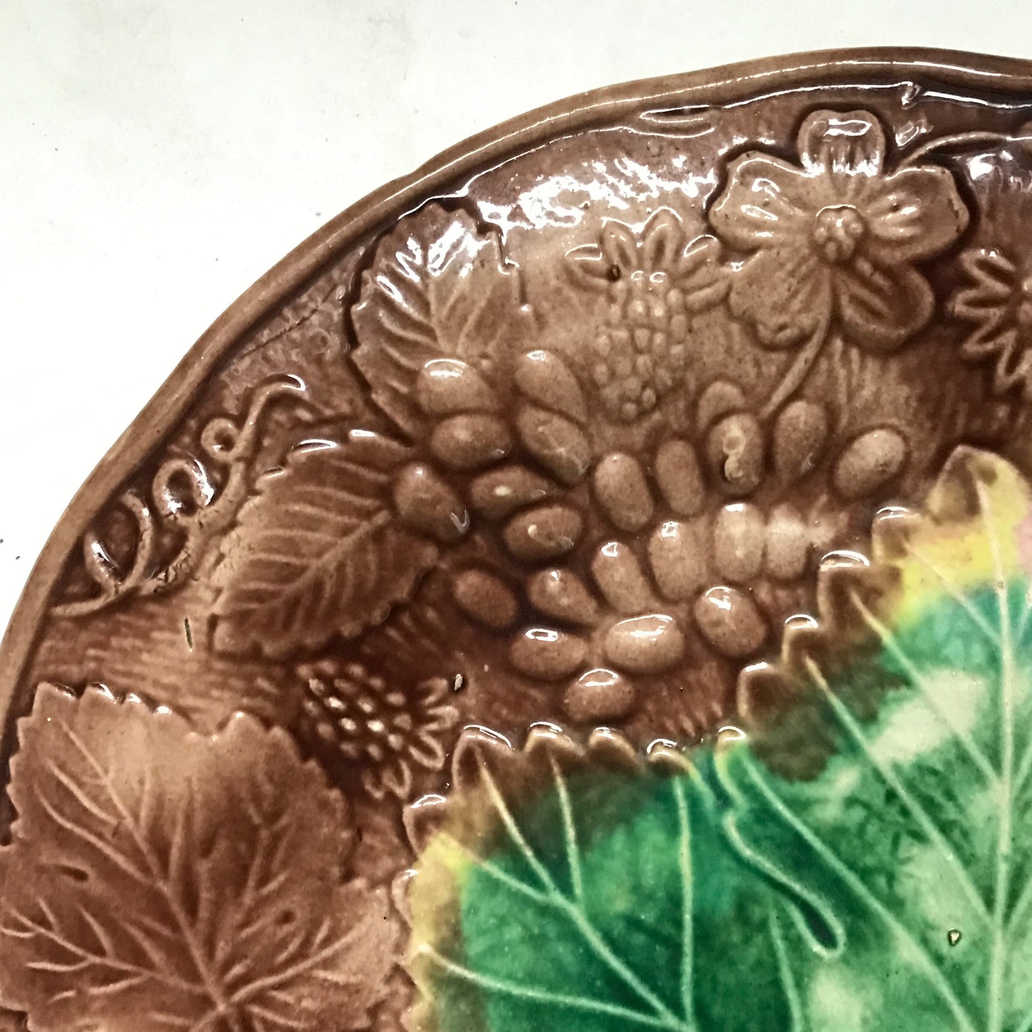 Majolica Grape Leaf and Berry Plate 8 inches