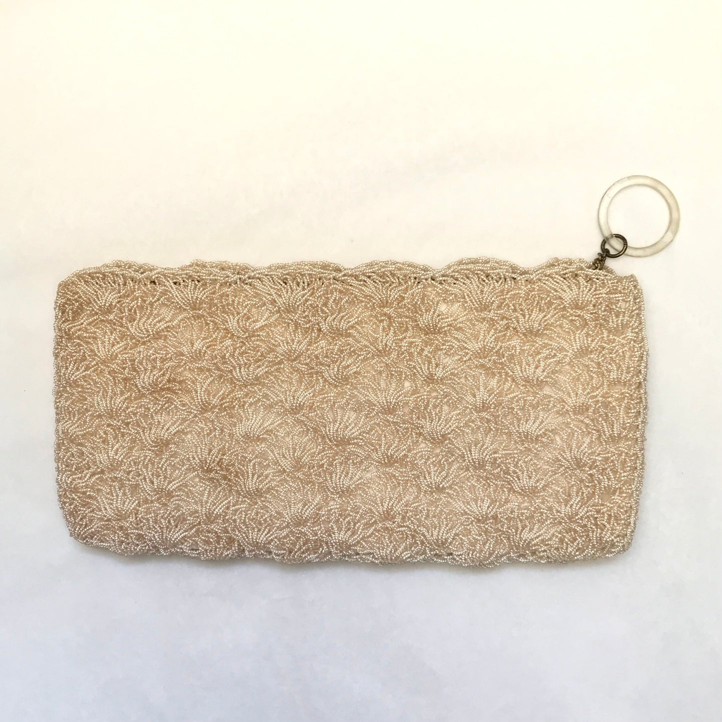 Opalescent White Seed Bead Clutch Purse, Evening Pocketbook Wallet