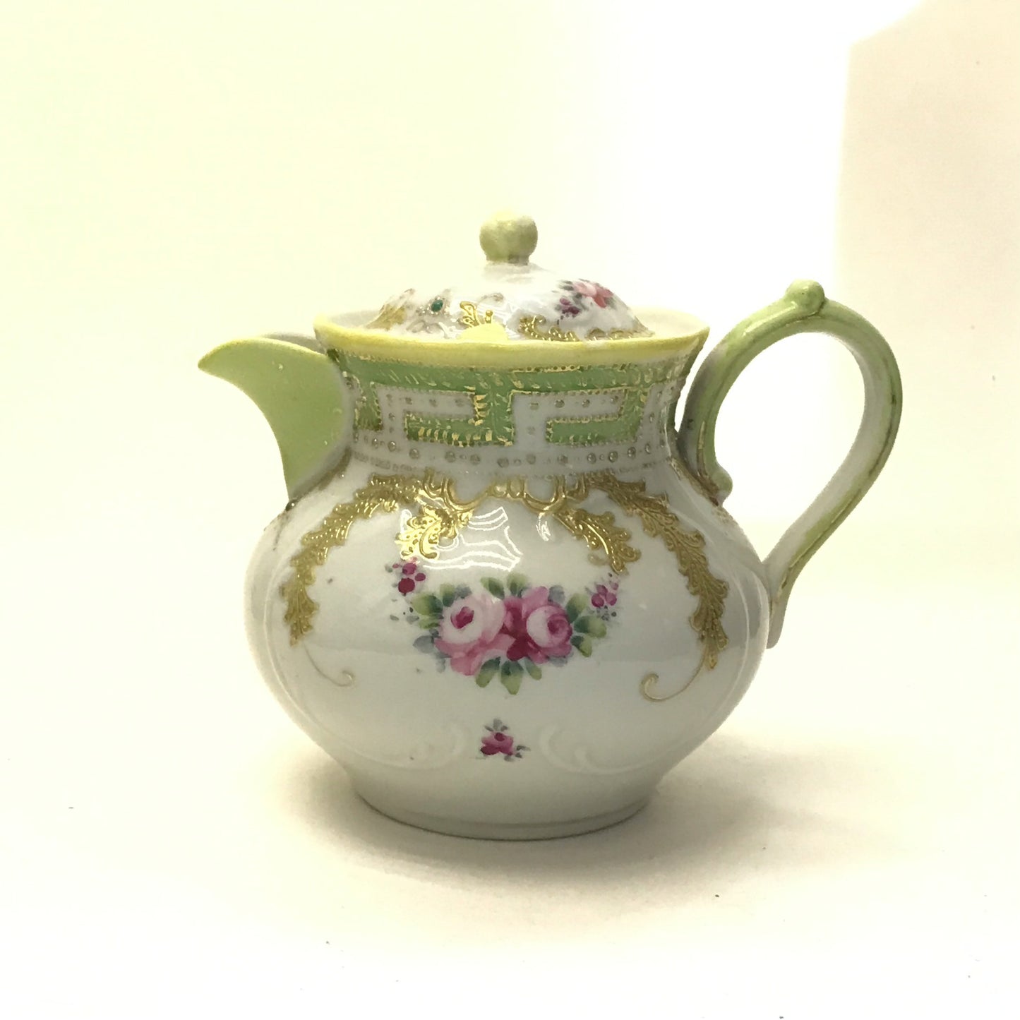 Nippon Child’s Porcelain Teapot, Rose with Gold Accents, Toy Tea Pot, Small Fault in Spout