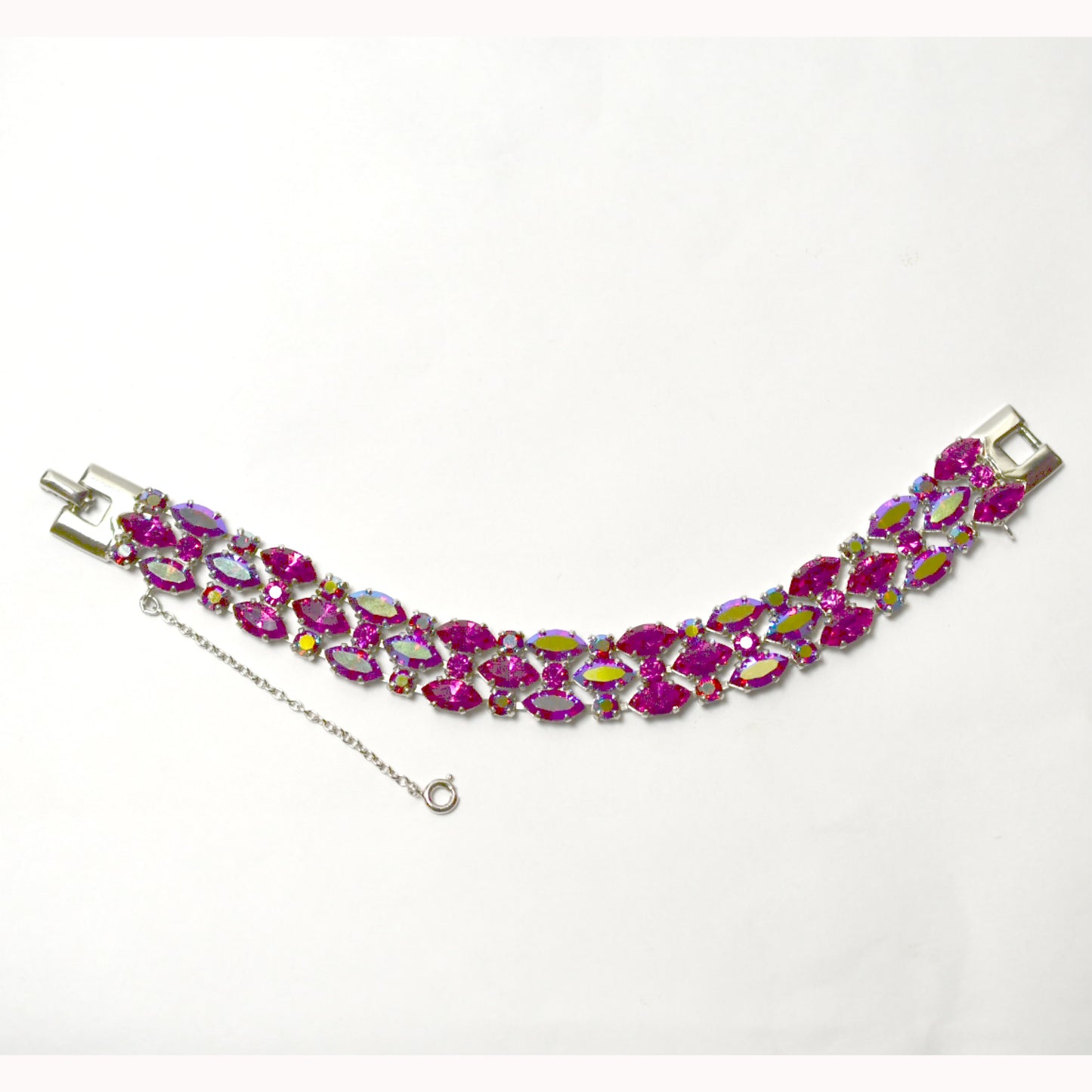 Sherman Fuchsia & Red Aurora Borealis Crystal Demi-Parure Set , Earrings, Necklace & Bracelet