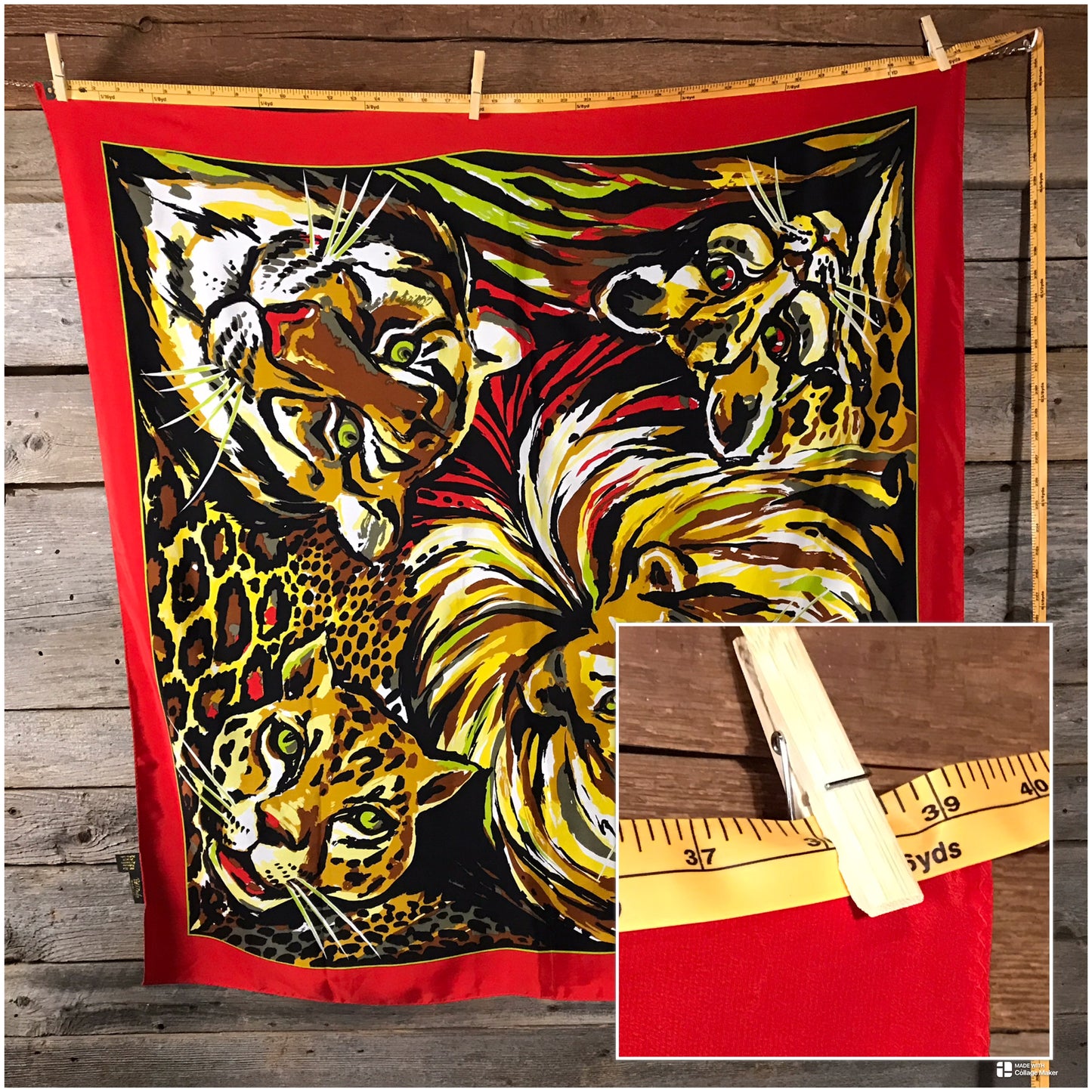 BOB MACKIE Wild Cat Silk Scarf, Large Scarf with Heads of Lion, Tiger, Leopard, & Cheetah (SOLD)