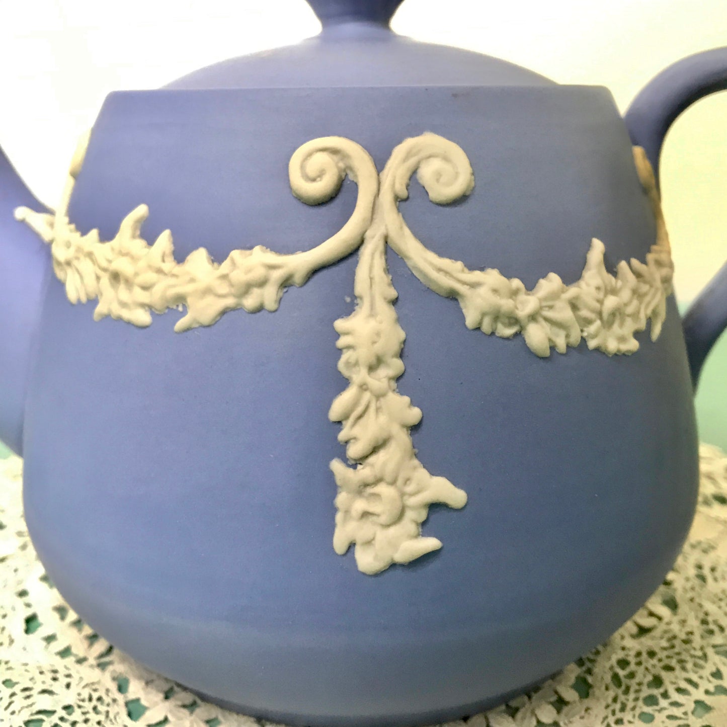 Vintage Ecanada White on Blue Jasperware Teapot