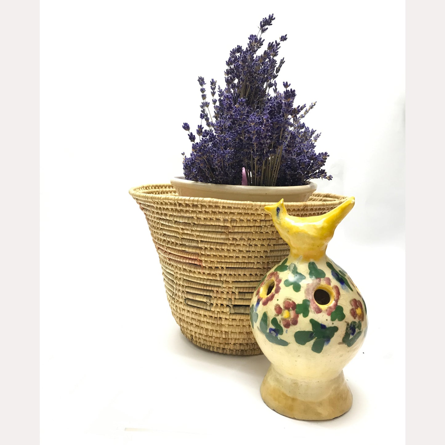 Open Weaved Coiled Basket; Grass Woven Cachepot, Catch-All Yarn Basket