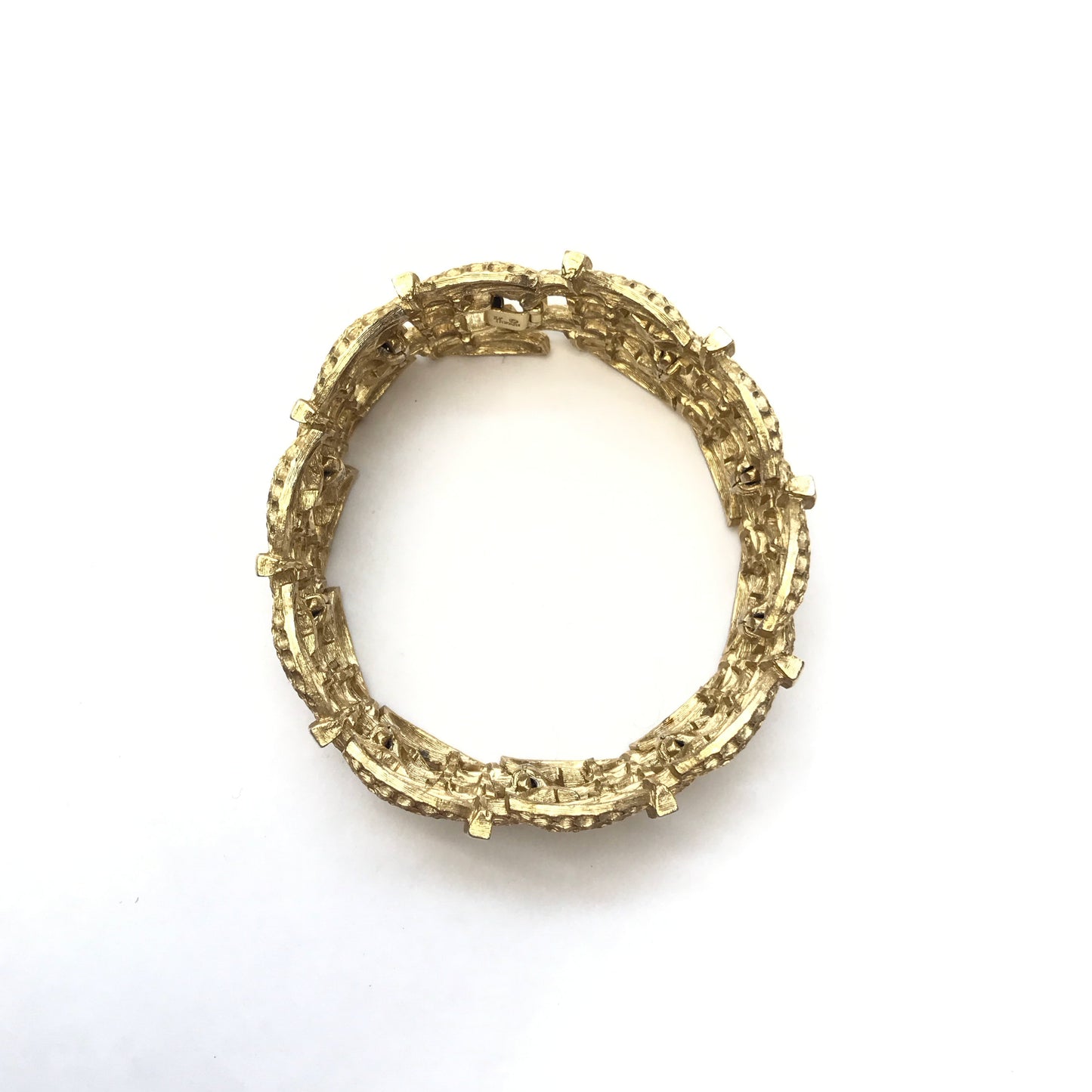 Crown Trifari Textured Gold Link Bracelet, 7-Inches, Signed