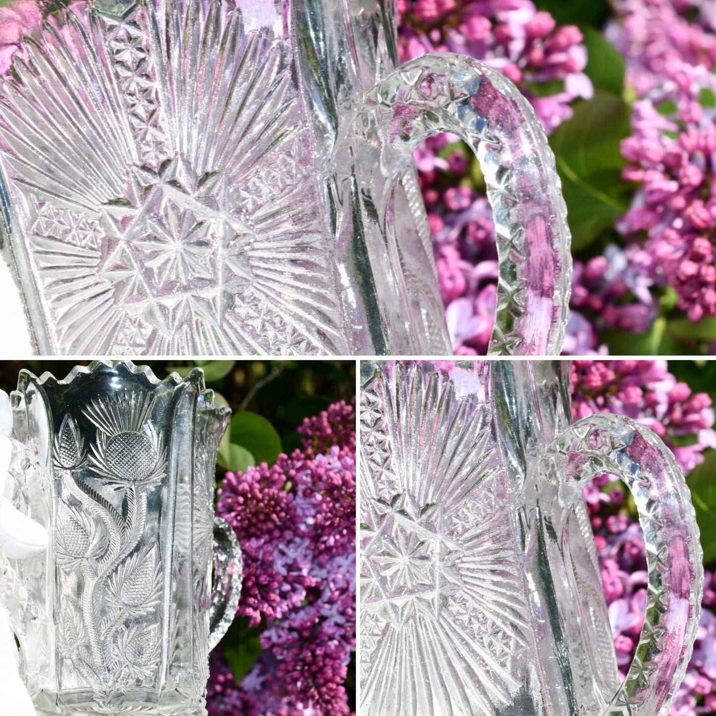 Antique Clear Higbee Pressed Glass Spooner Vase with Double Handles