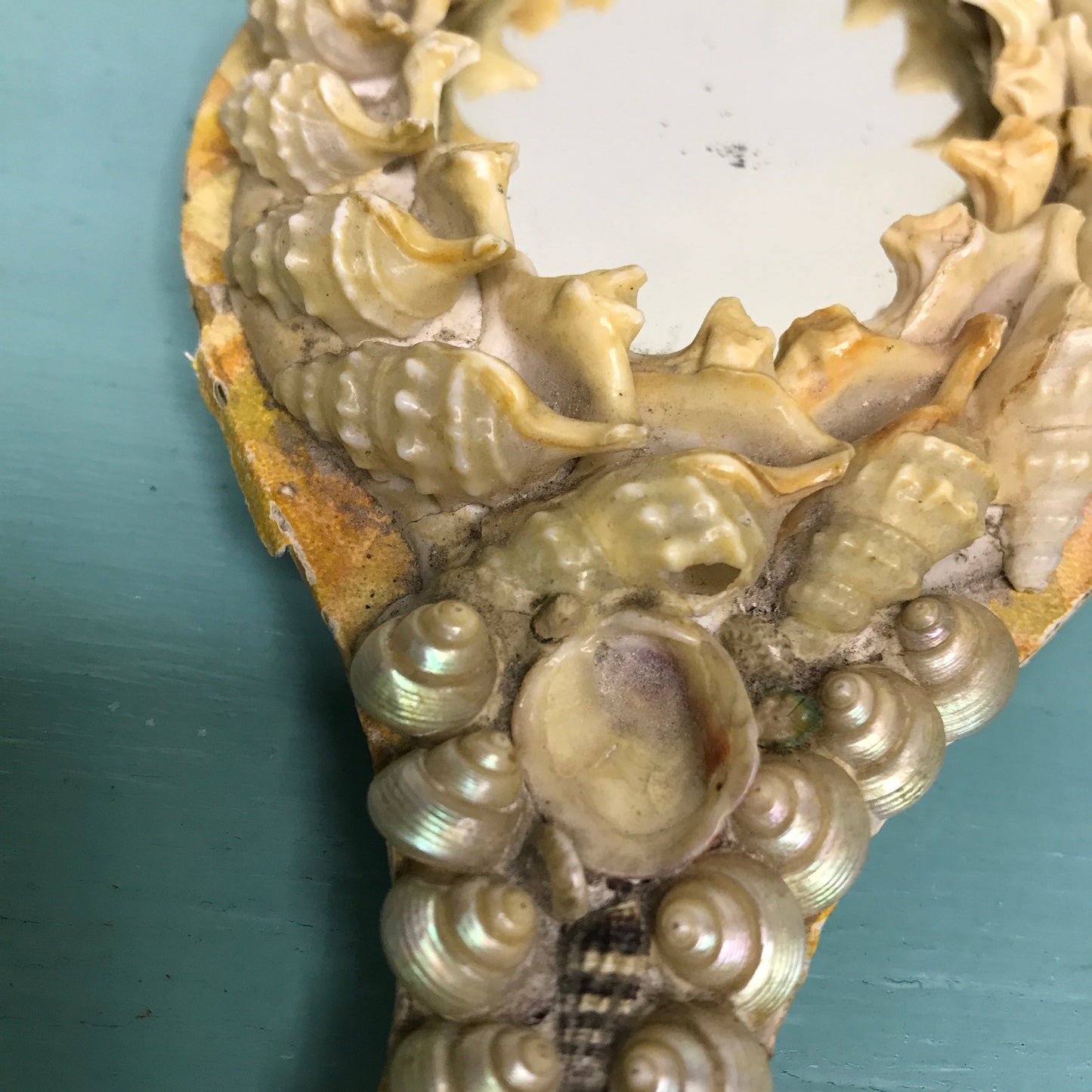 Victorian Shell Mirror, Hanging Hand Mirror