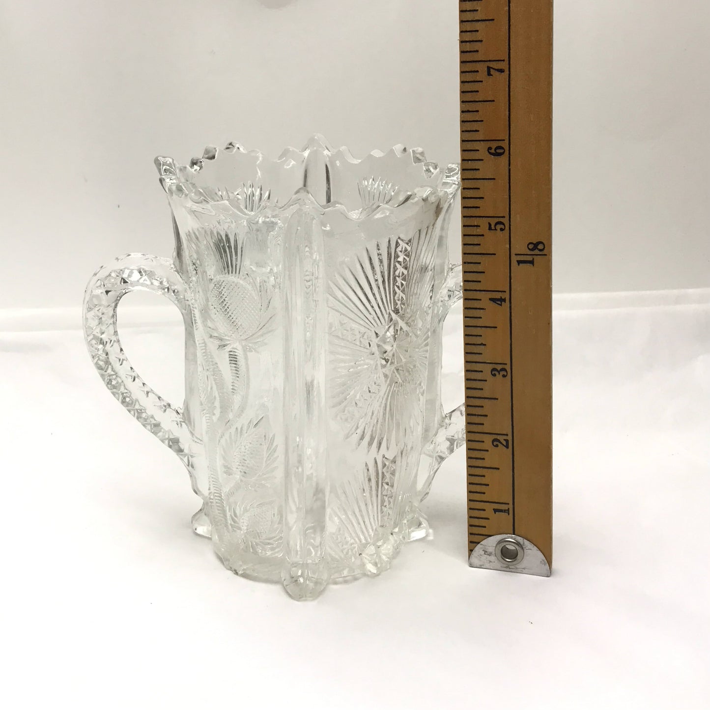 Antique Clear Higbee Pressed Glass Spooner Vase with Double Handles