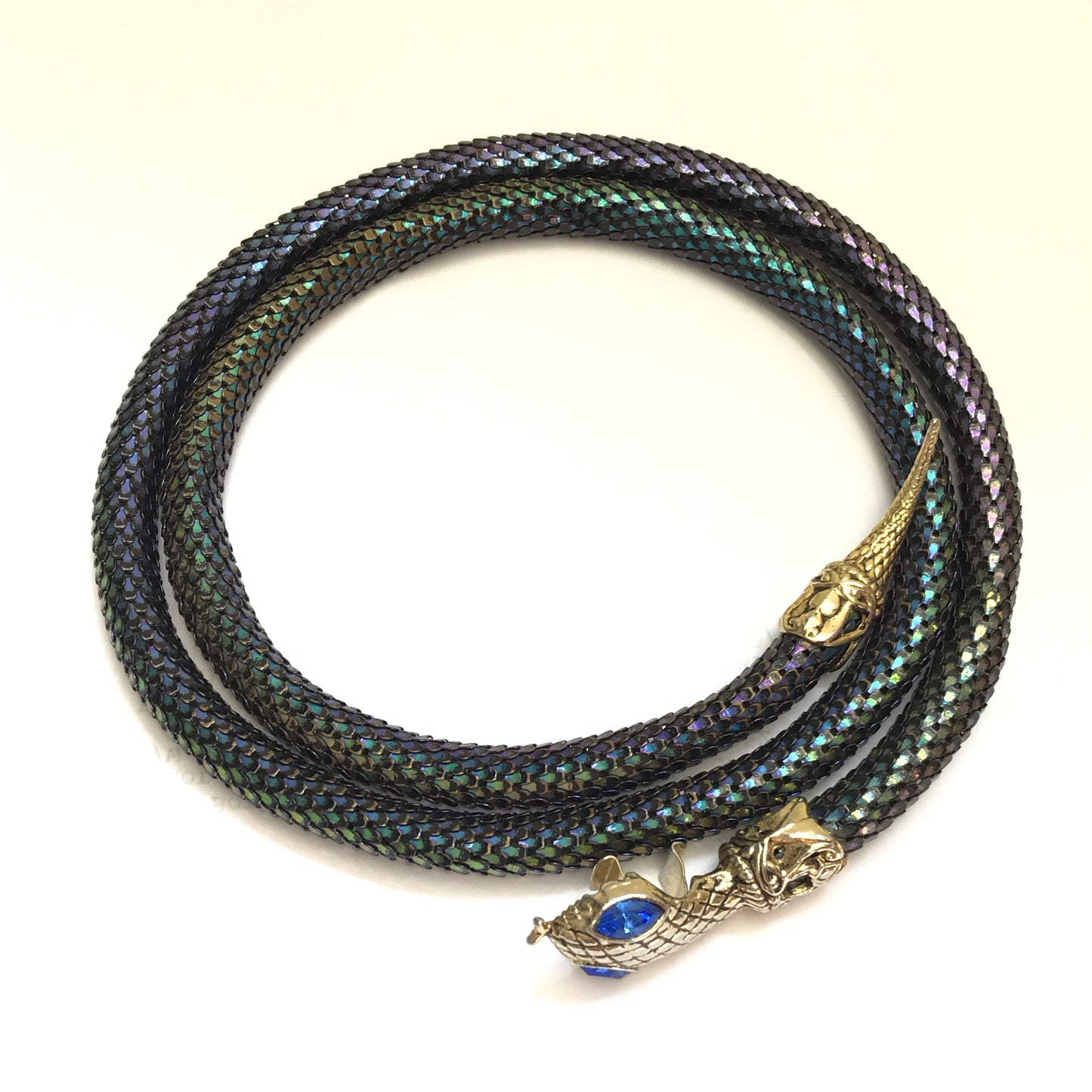 Vintage Blue Iridescent Mesh Snake Necklace