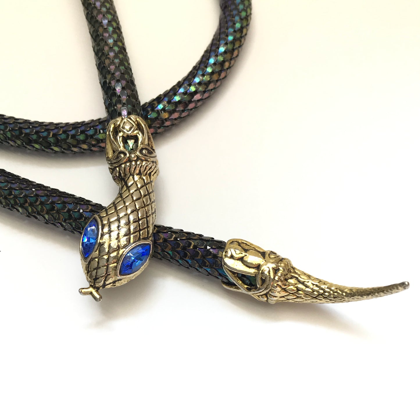 Vintage Blue Iridescent Mesh Snake Necklace