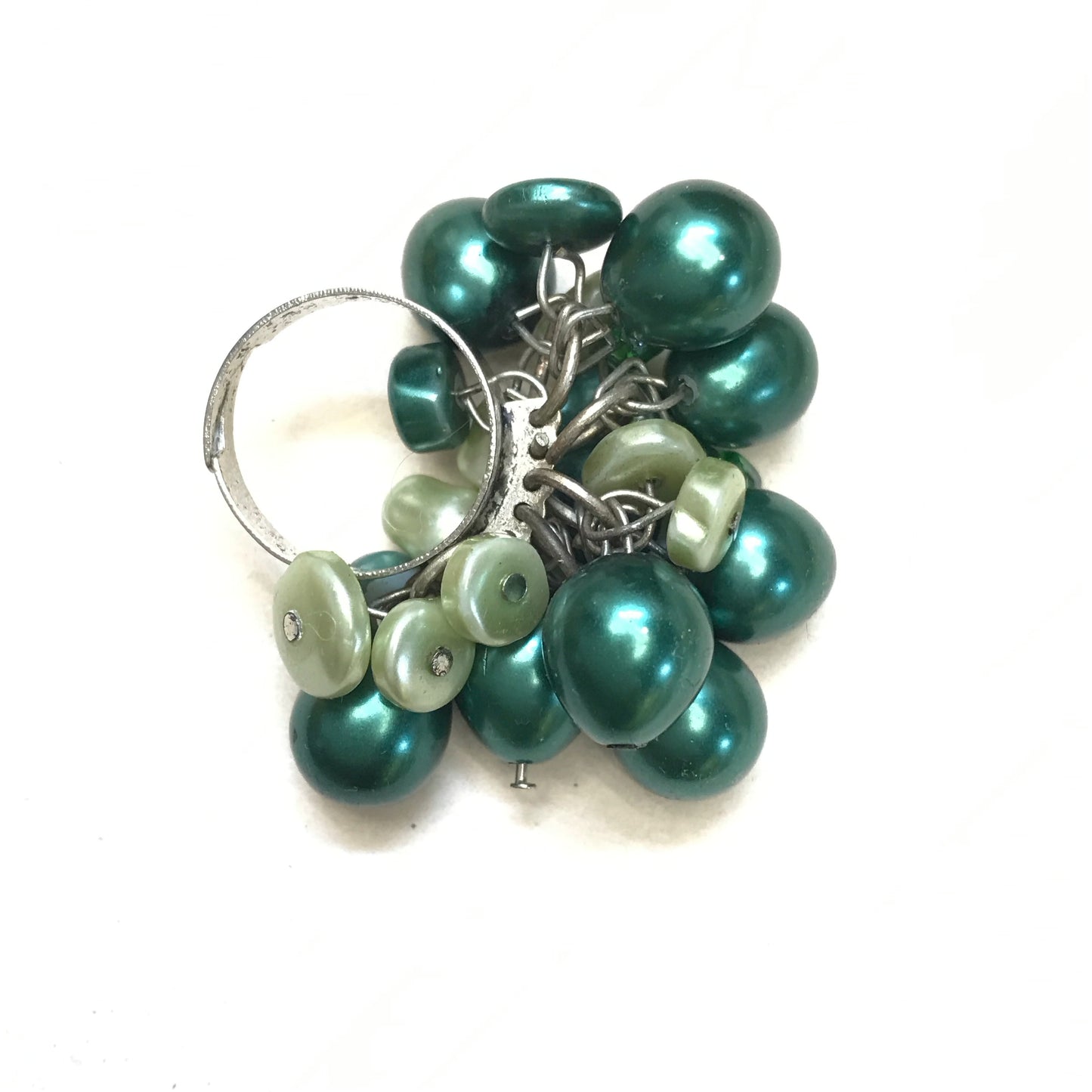 Cha Cha Ring Green Pearlized Beads, Cocktail Ring