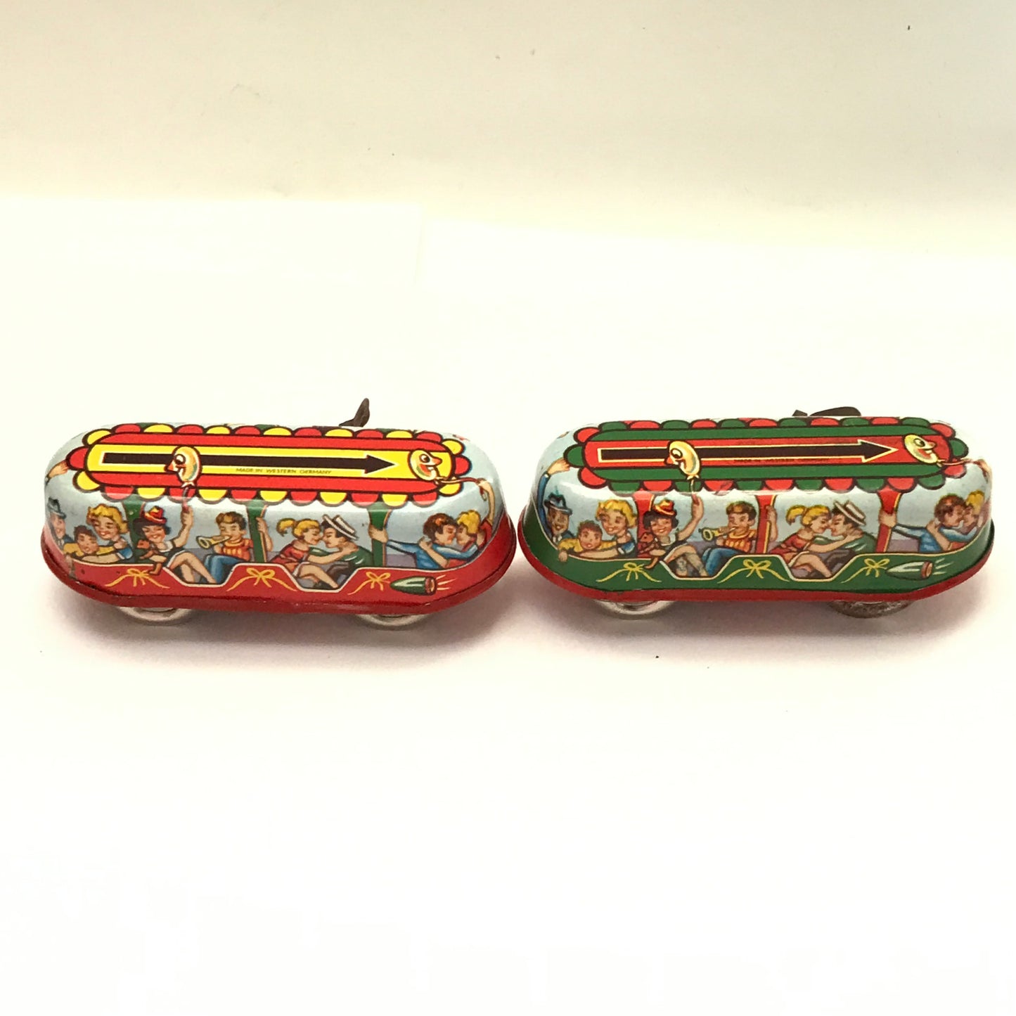 Western Germany Litho Tin Wind Up Trams, Vintage Key Wind Up Cars, NOT WORKING