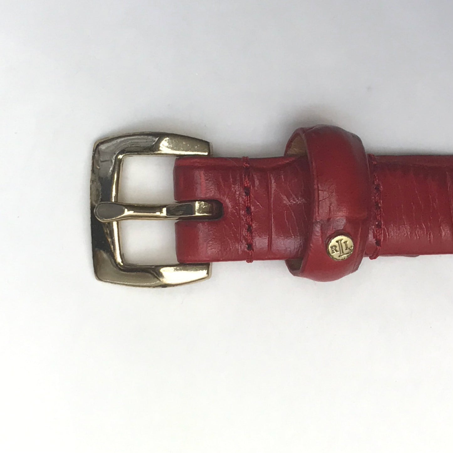 Skinny Red Textured Leather Belt, Gold Metal Buckle, Lauren Ralph Lauren, Waist 34 - 37.5 inches