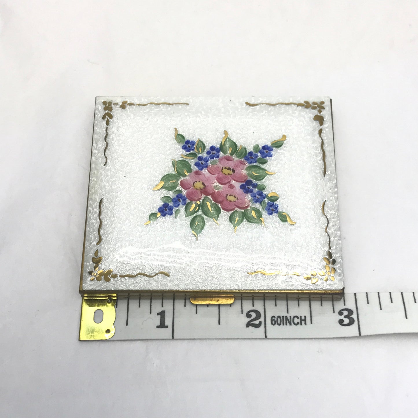 Vintage Handpainted Floral and Guillioche Enamel Compact