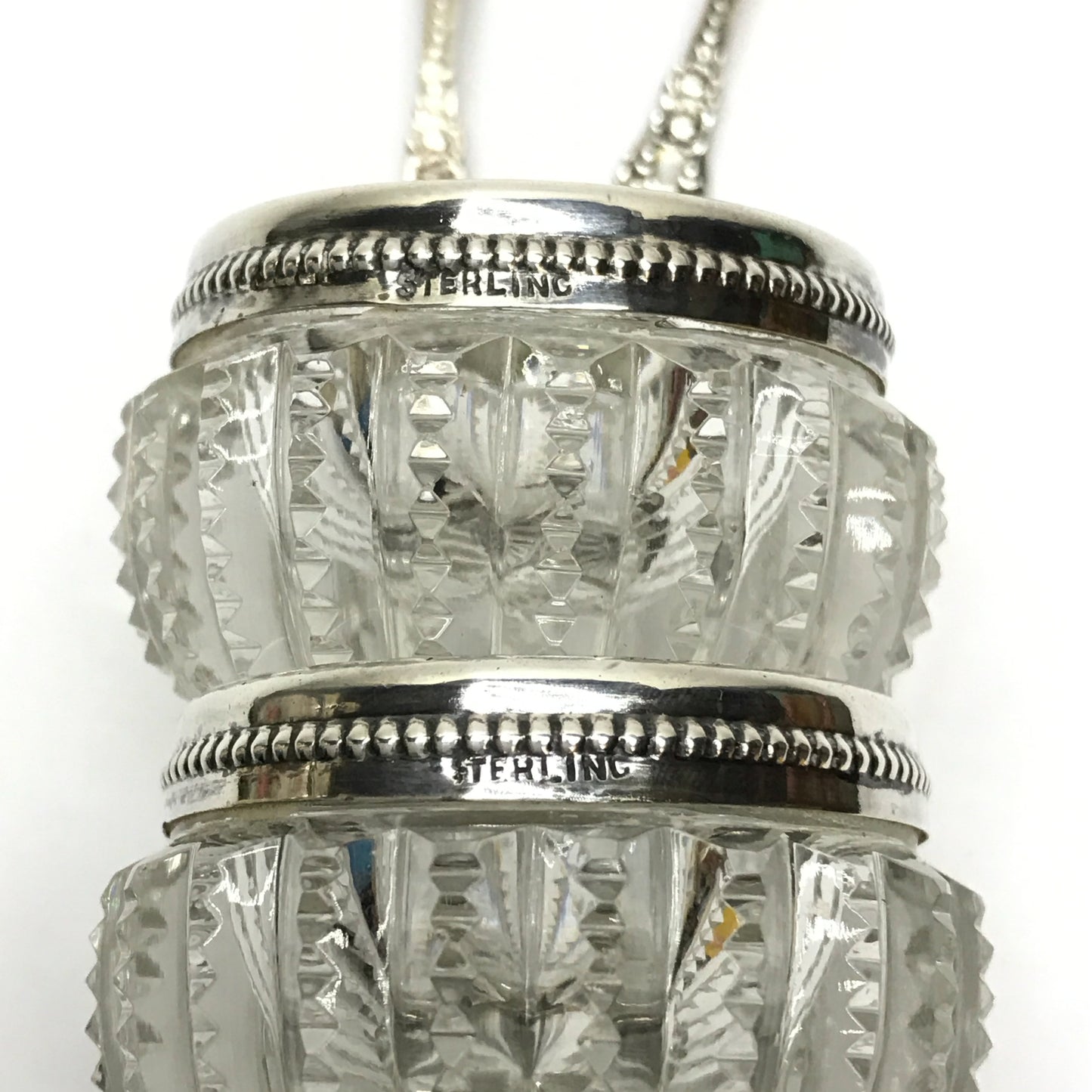 Pair of Open Glass Salt Cellars with Sterling Rims and Spoons