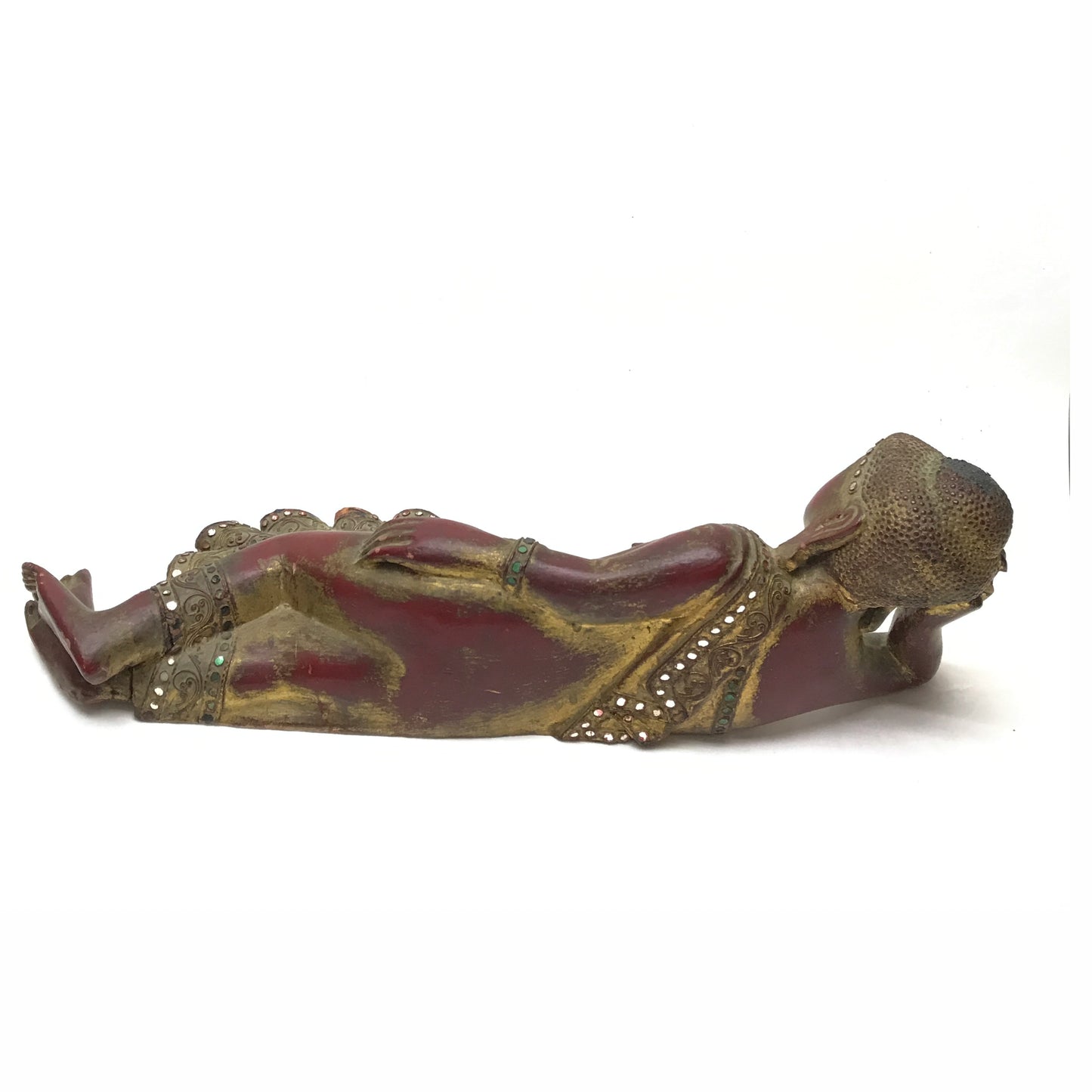 Reclining Buddha Figurine, Wooden Statue, 18 inch