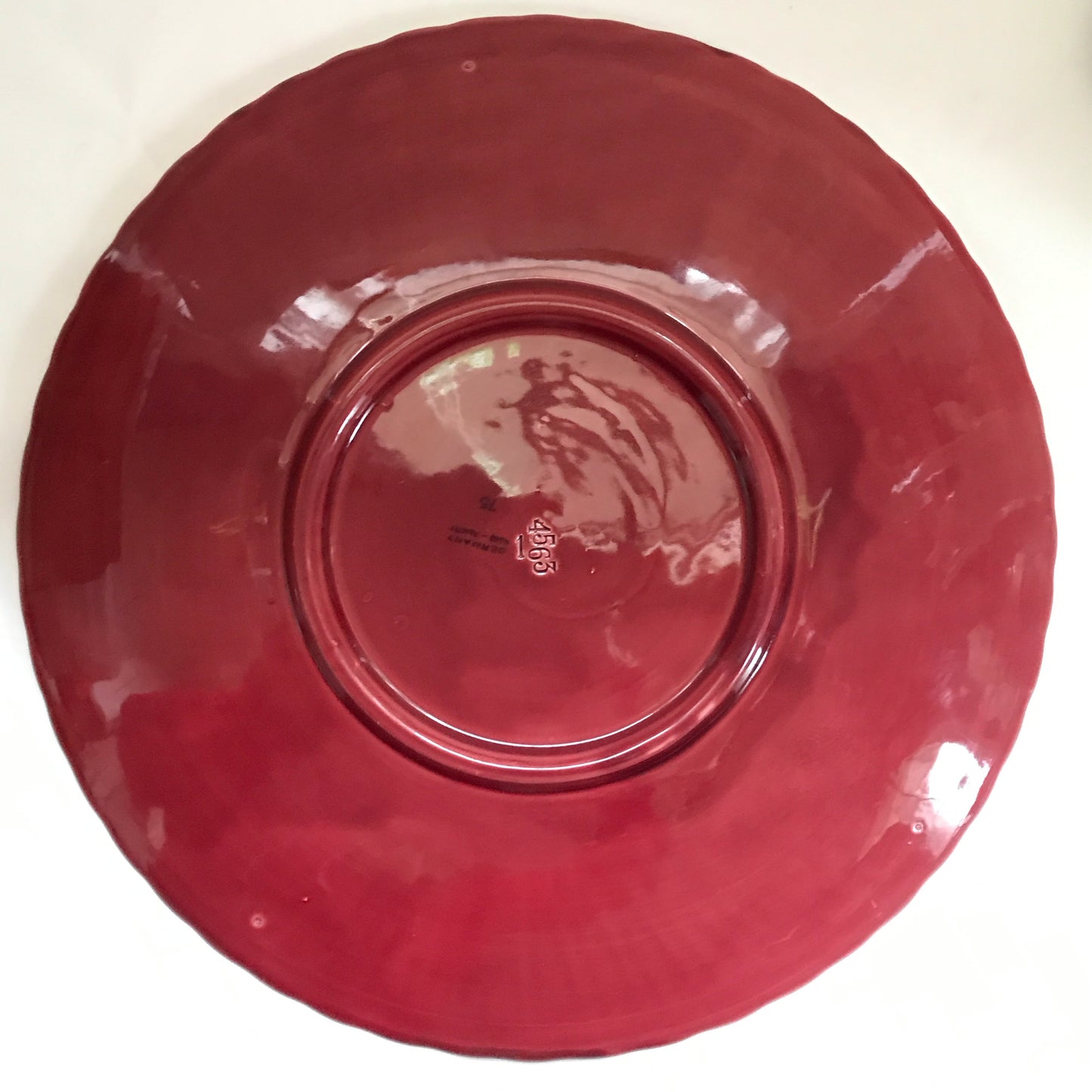 German Majolica Lily of the Valley Plate, Maroon, 11.5 inch Round Platter