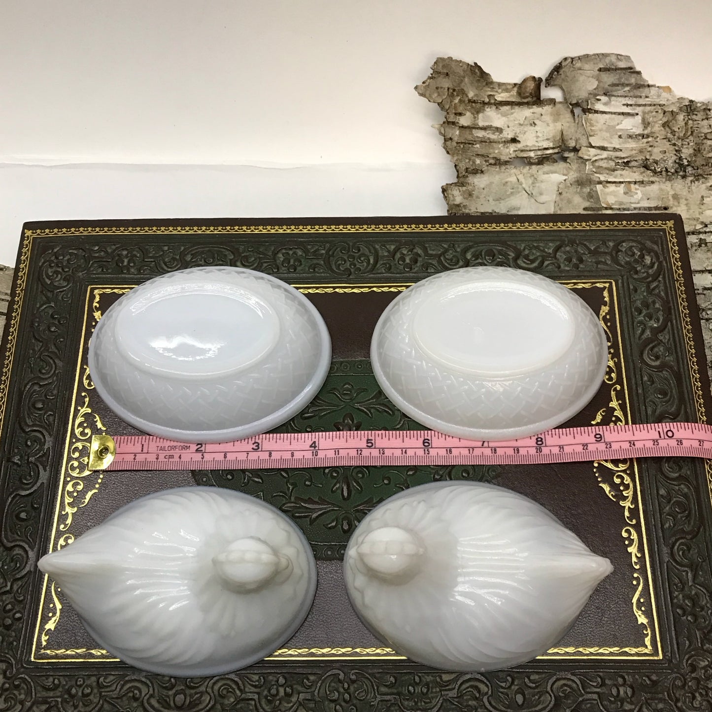 Pair of Small Milk Glass Hen-Shaped Dishes