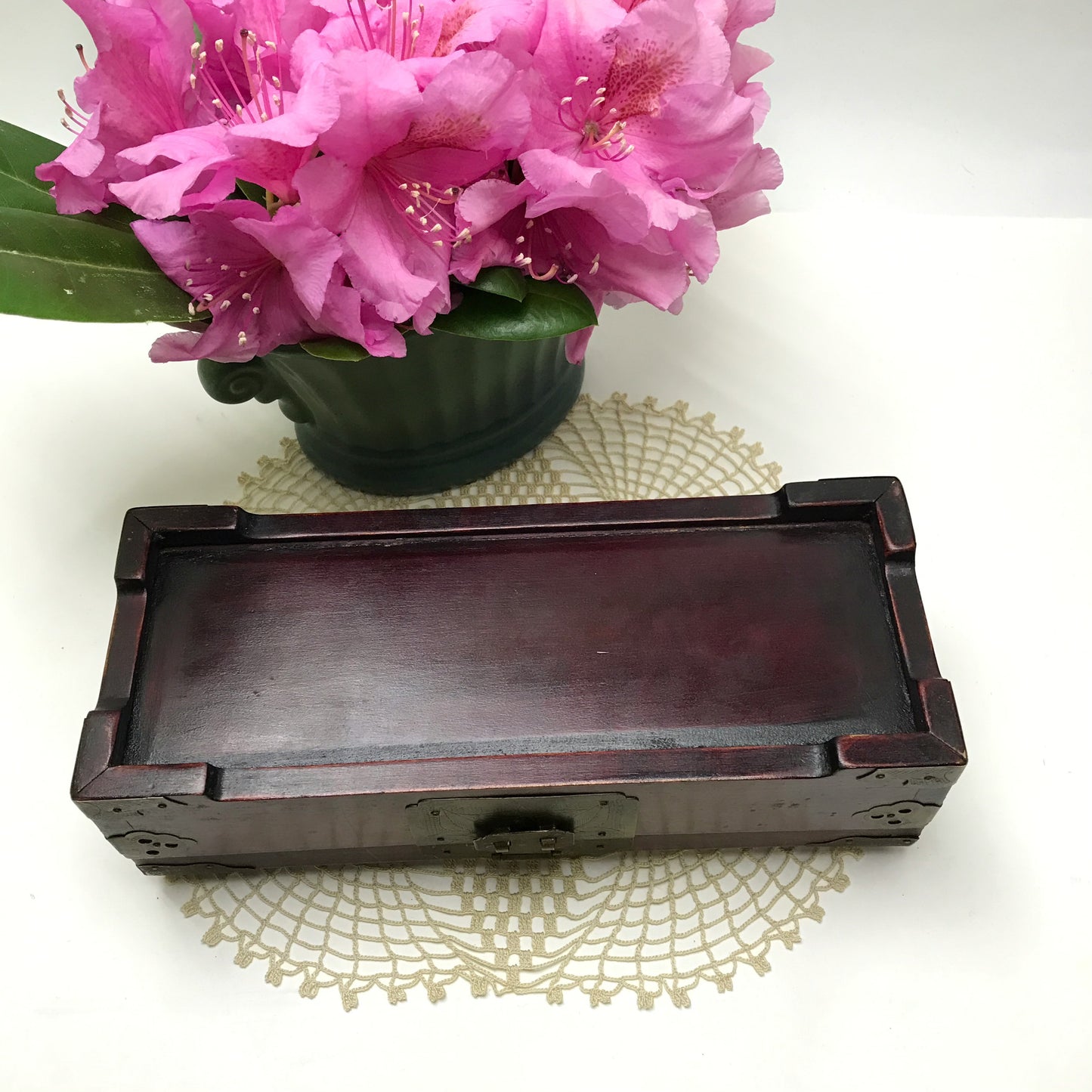 Chinese Jewellery Box with Brass & Jade Accents