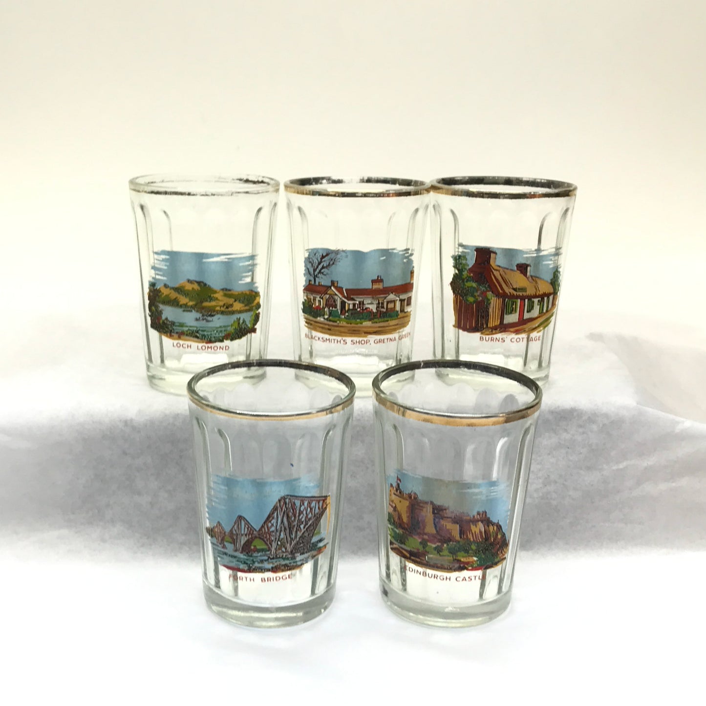 Lot of 5 Vintage Scottish Souvenir Shot Glasses