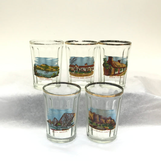 Lot of 5 Vintage Scottish Souvenir Shot Glasses