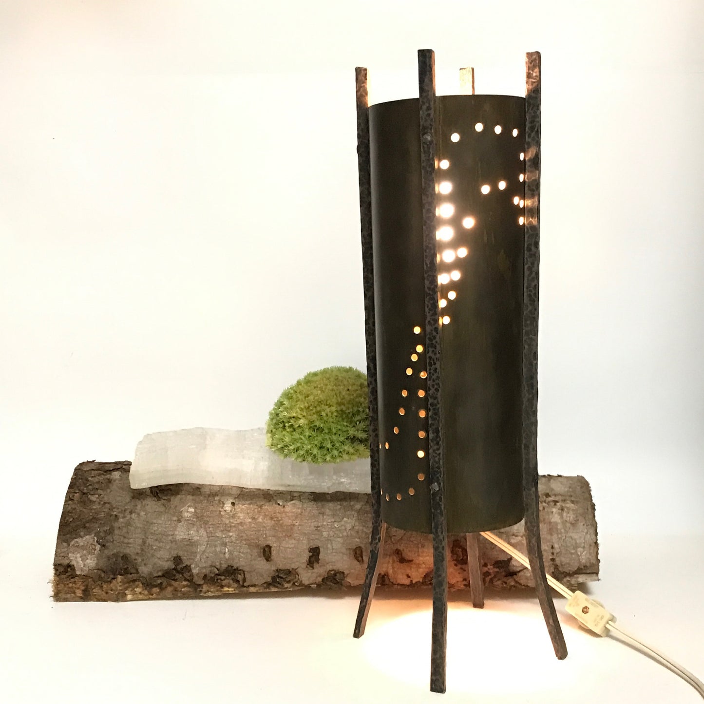 Brutalist Metal Table Lamp, Modernist Lighting, Vintage Nightlight