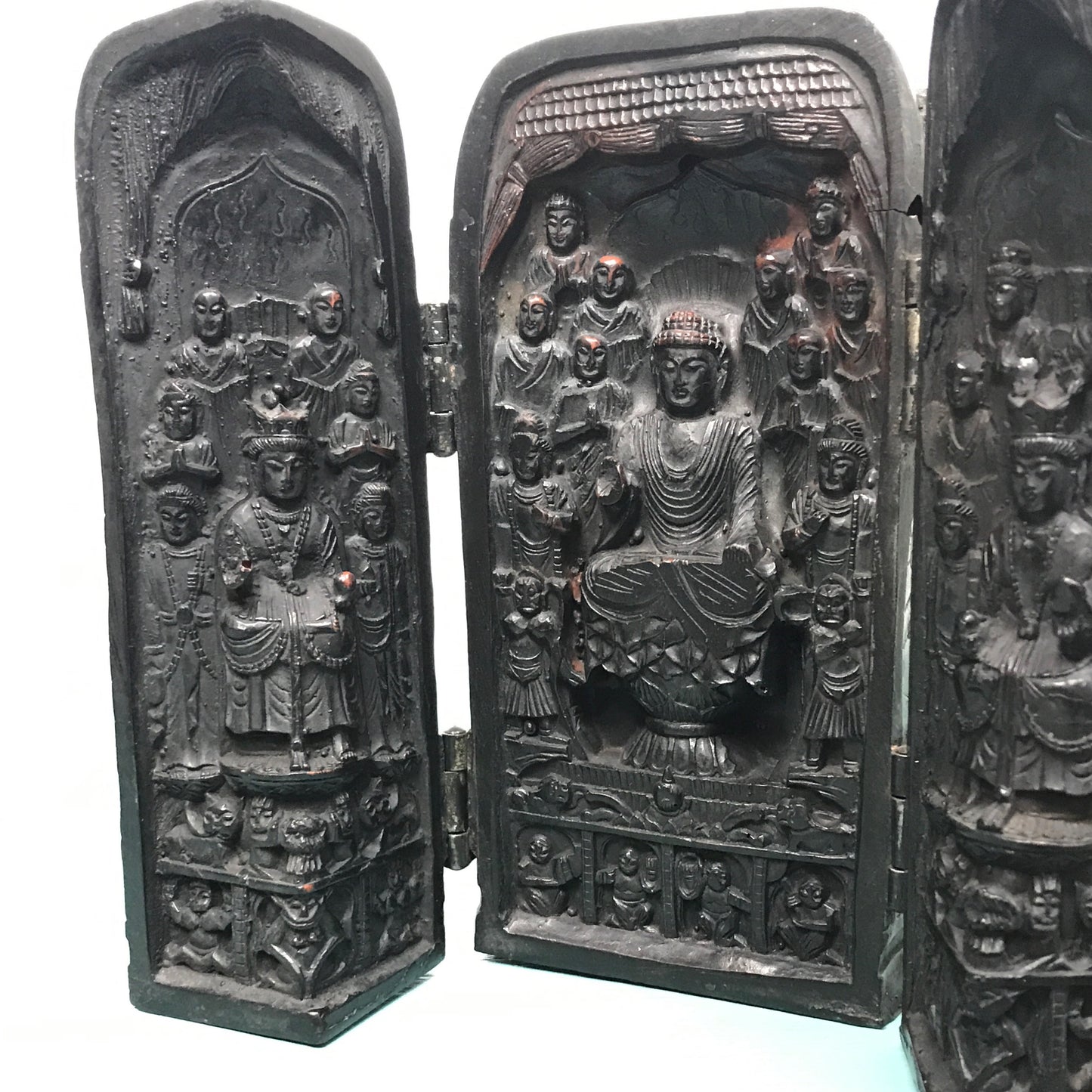 Vintage Buddha Triptych, Portable Shrine